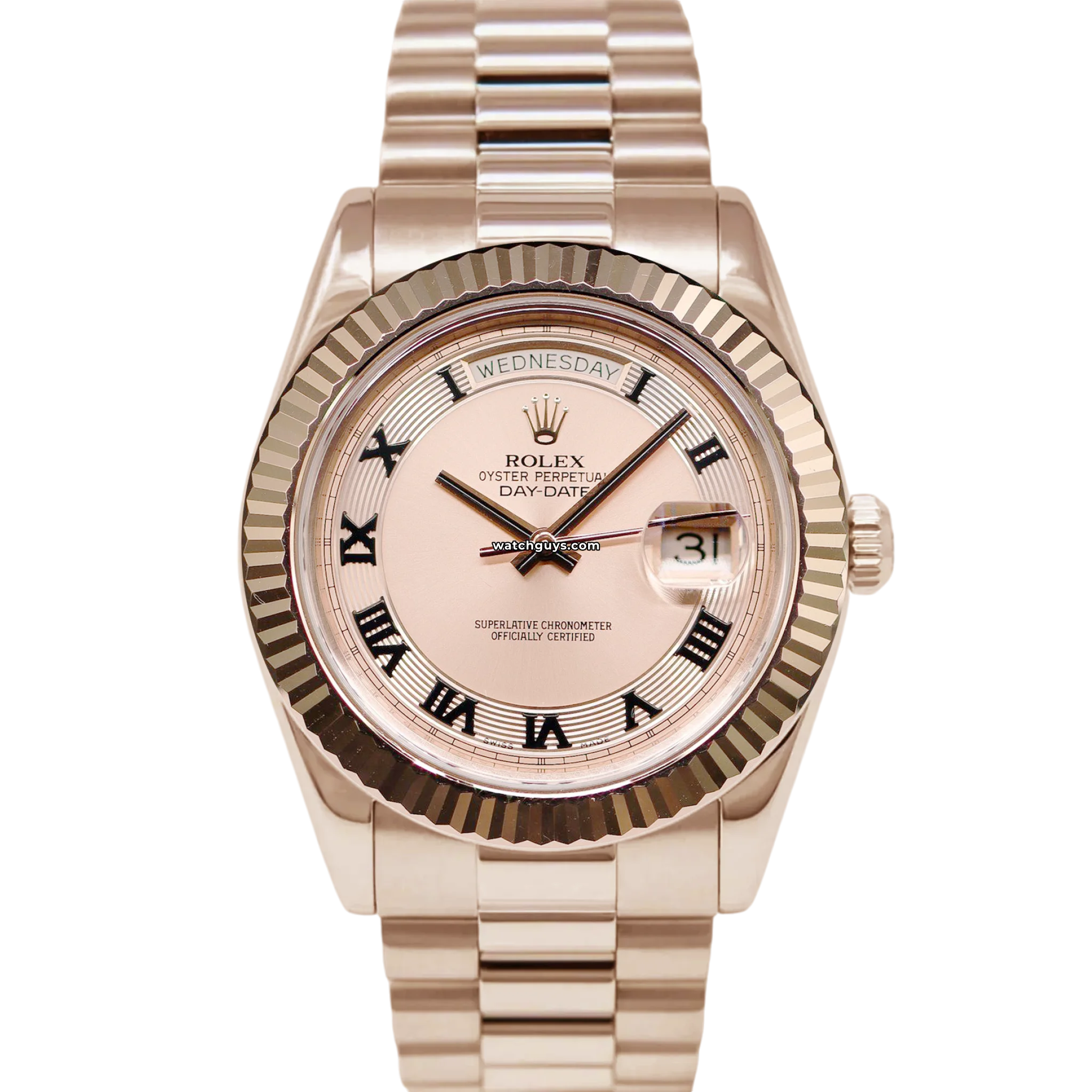 Rolex Day Date II 218235 18K Rose Gold Watch with Pink Concentric Roman Dial - Luxury Dress Watch for Business & Formal Occasions