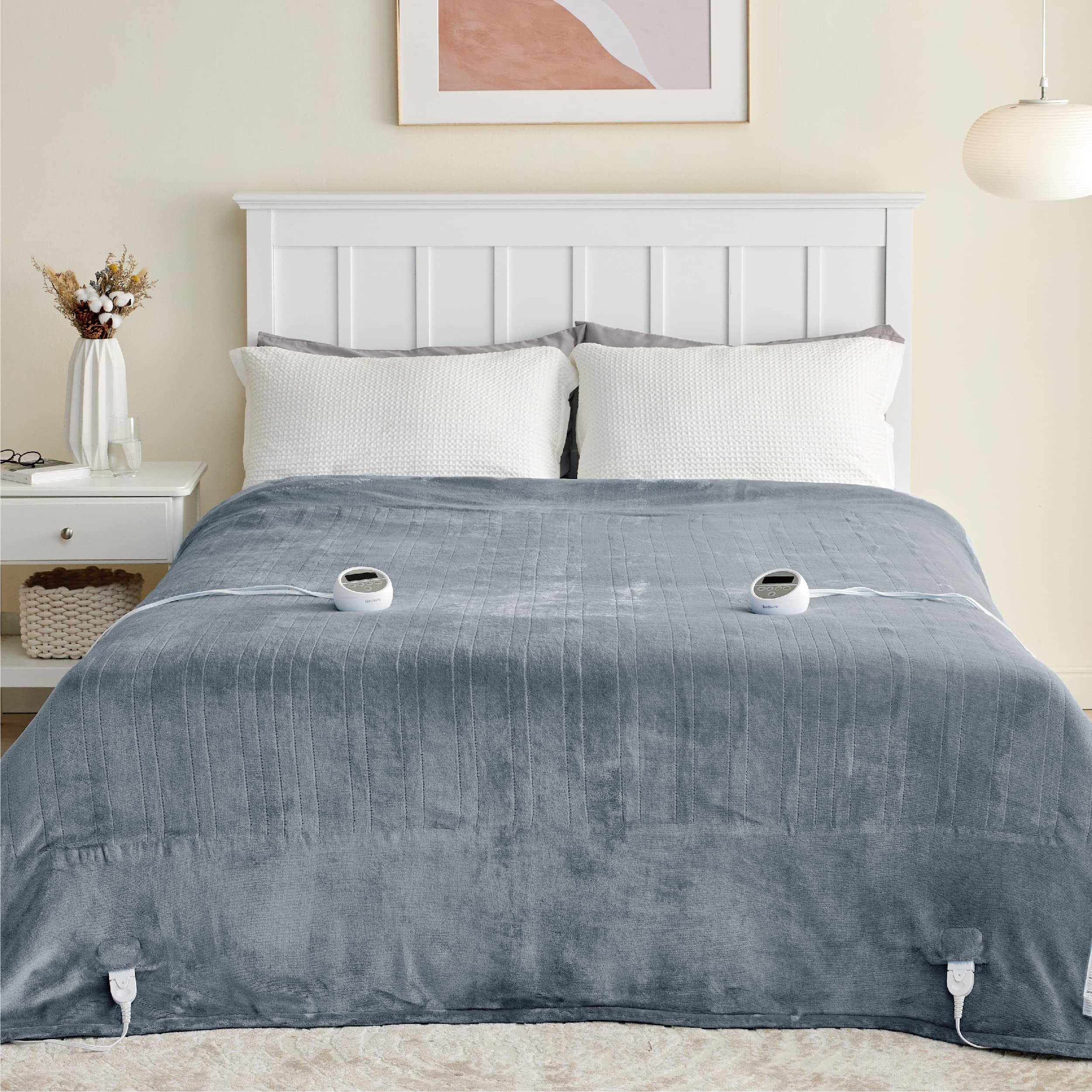 Bedsure Queen Size Electric Heated Blanket - 10 Heat & Time Settings, Dual Control Fleece Heating Blanket with 8hr Auto Shut Off (84×90 inches, Grey) | Perfect for Cold Winter Nights, Bedroom Comfort & Gift Giving
