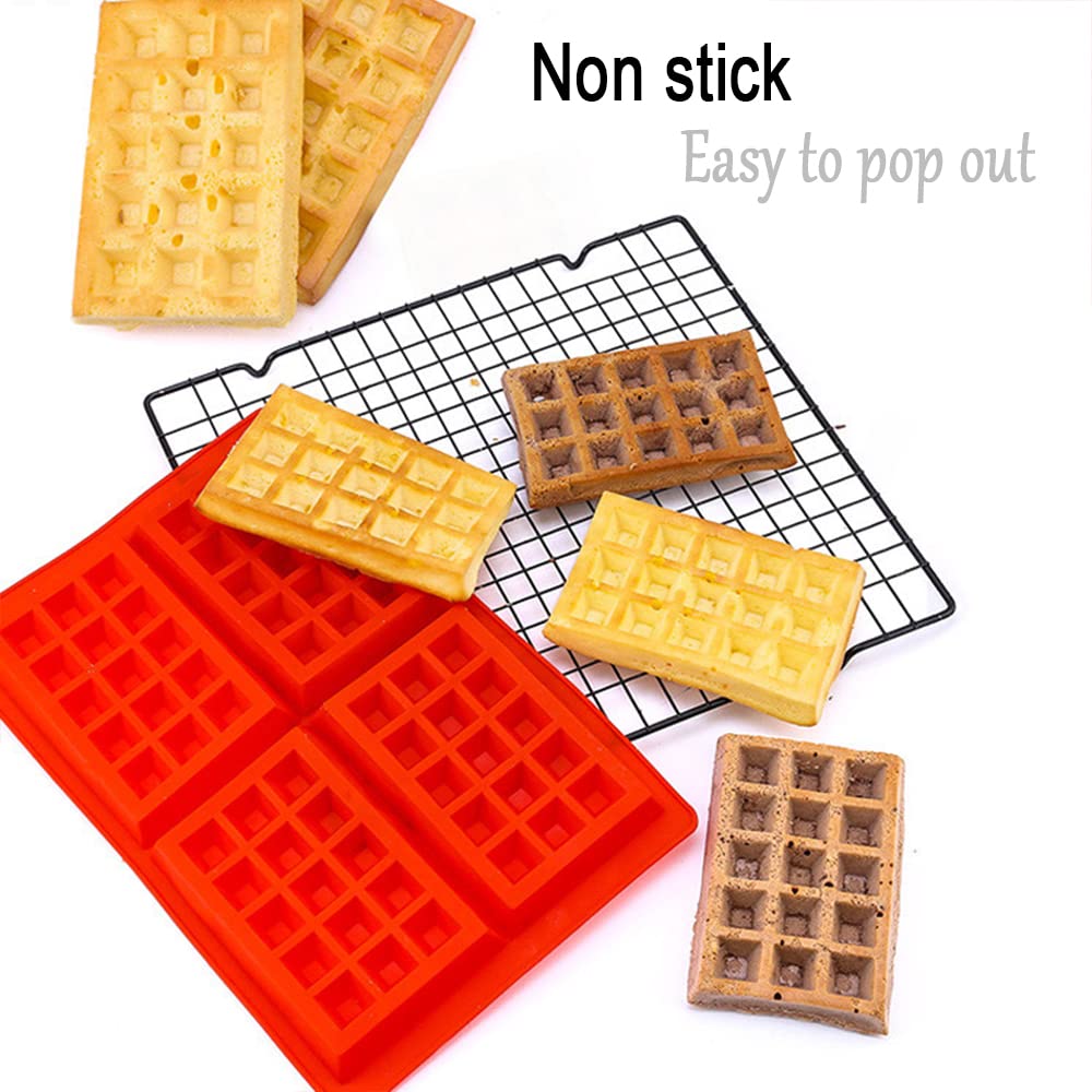 Amison Non-Stick Silicone Waffle Mold Set of 2 - Square Baking Pans, Dishwasher Safe & BPA Free - Perfect for Waffles, Brownies, and Ice Cubes - Red Kitchen Baking Accessories