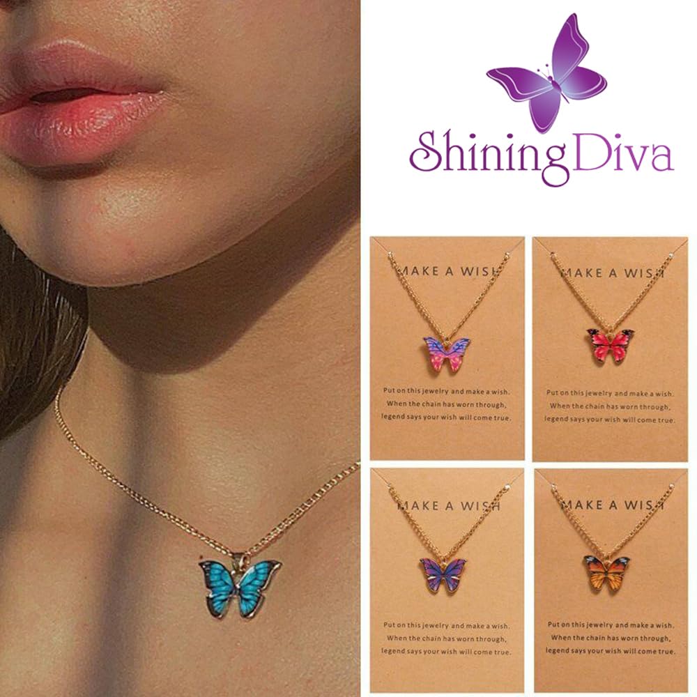 Shining Diva Fashion 5-6 Pcs Stylish Butterfly Jewelry Necklace Set for Women - Elegant Pendant Necklace Gift for Girls, Teens & Women | Perfect for Birthday, Anniversary, Party & Special Occasions