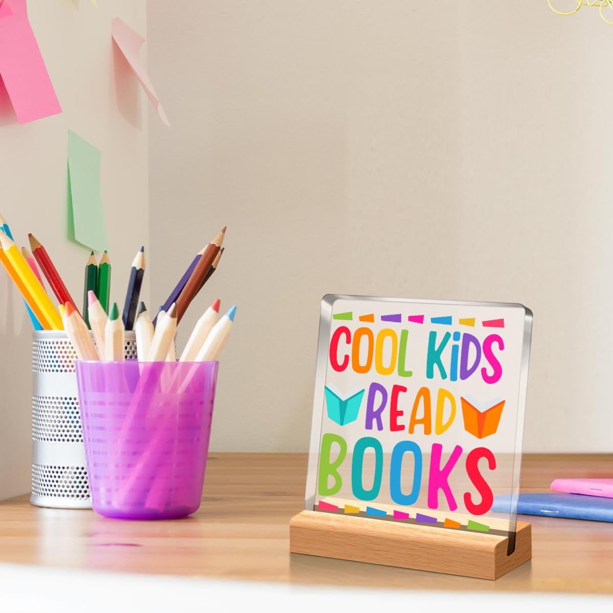 Cool Kids Read Books Acrylic Plaque - Inspirational Desk Decor for Children, Perfect Gift for Young Book Lovers (Boys & Girls), Classroom & Library Reading Sign, Nursery Shelf Decoration - Ideal for Bedrooms, Study Areas & Book-Themed Rooms A330