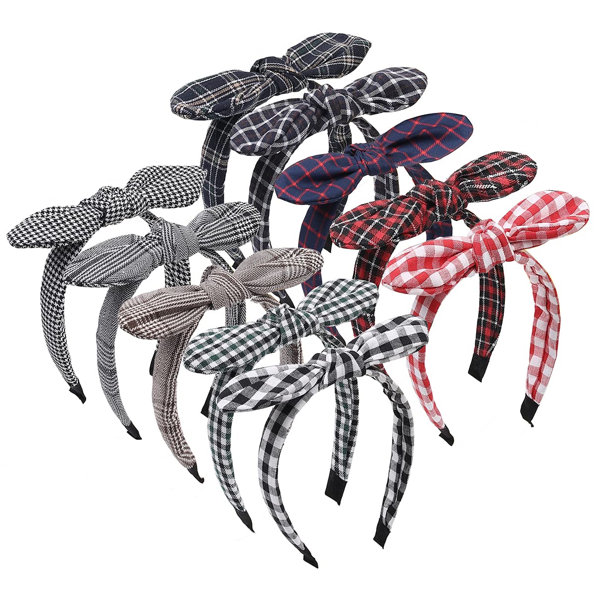 Vintage Bow Knot Headbands for Women - 10 Pack Adjustable Rabbit Ear Headbands with Wire, Striped Hair Accessories for Girls | Perfect for Parties, Weddings, Cosplay and Daily Fashion