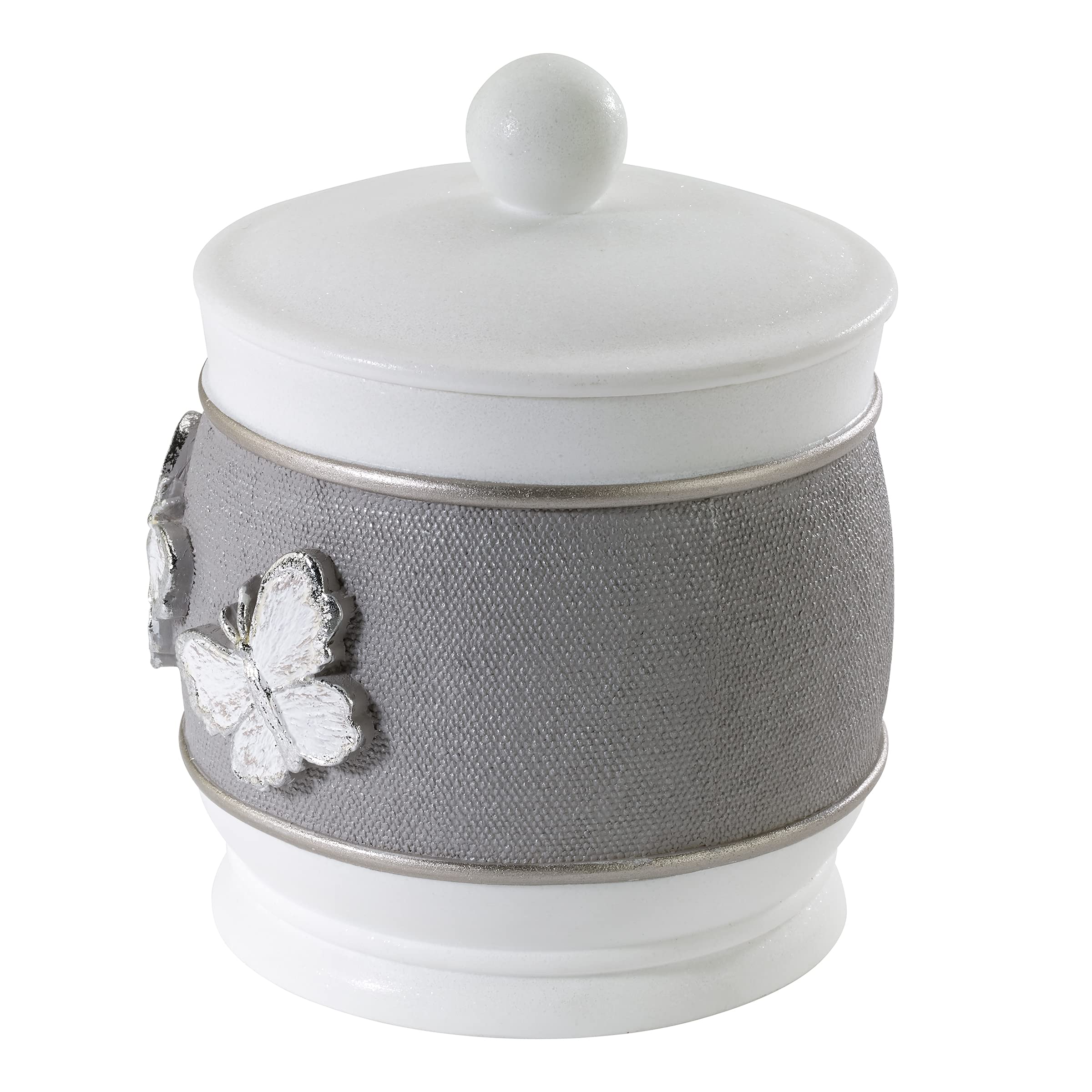 Avanti Linens Covered Jar - Butterfly Inspired Bathroom Decor for Guest Essentials | Yara Collection | Perfect for Soap Storage, Cotton Ball Holder & Spa-Style Vanity Organization