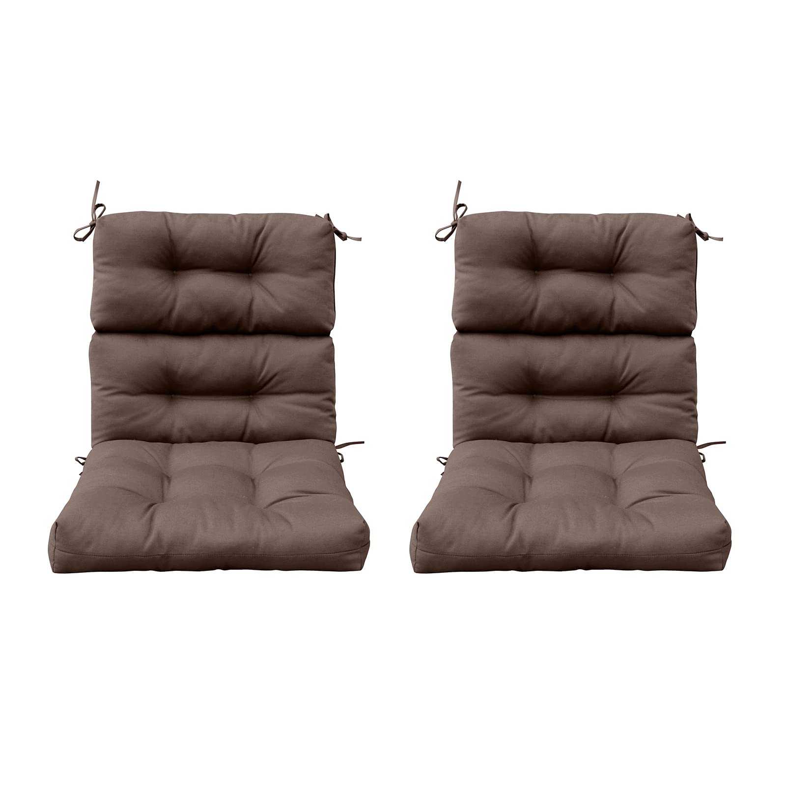 BOSSIMA Outdoor Patio High Back Lawn Chair Cushions - Tufted Square Corner Seat Cushions Set of 2, Chocolate Brown - Perfect for Garden, Deck, Poolside & Backyard Relaxation