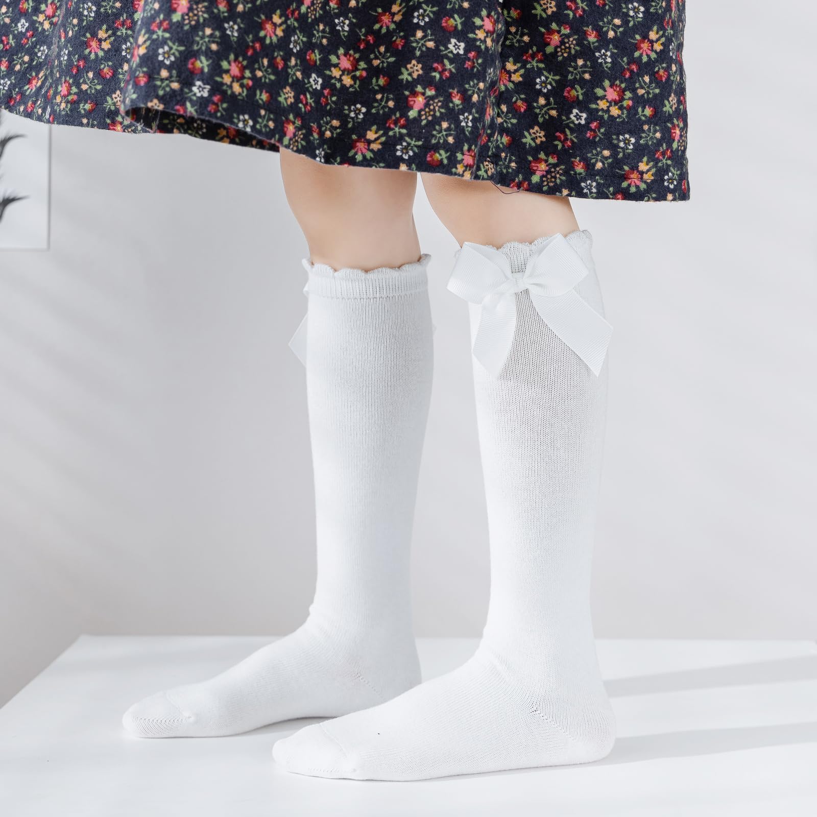 **Baby Knee High Socks for Toddlers & Girls - Soft Cotton Bow Ruffled Long Socks | Perfect for Dresses, Parties & Everyday Wear**