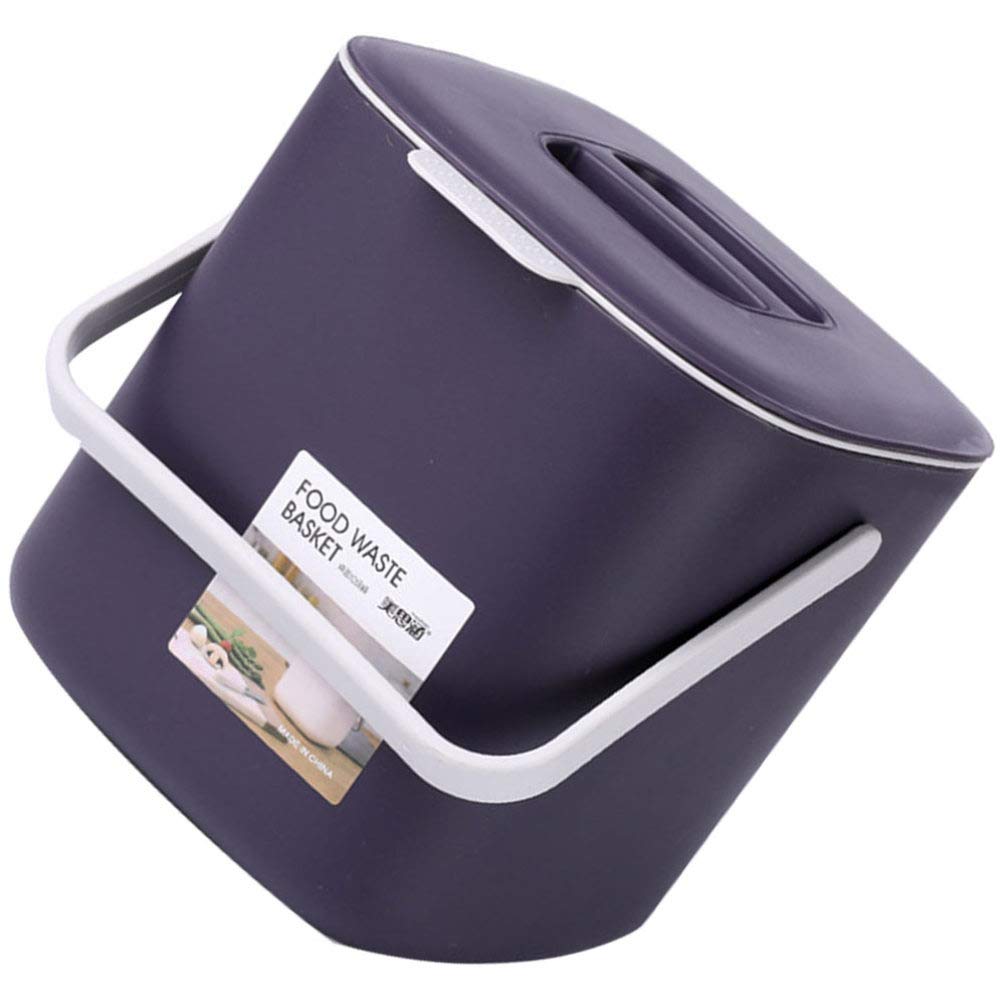 Cabilock 1pc Small Trash Can with Handle - Purple Plastic Garbage Bin for Bathroom, Kitchen, Office & Car - Wet/Dry Waste Basket for Compost & Drain Disposal - Perfect for Home, Travel & Workspace Organization