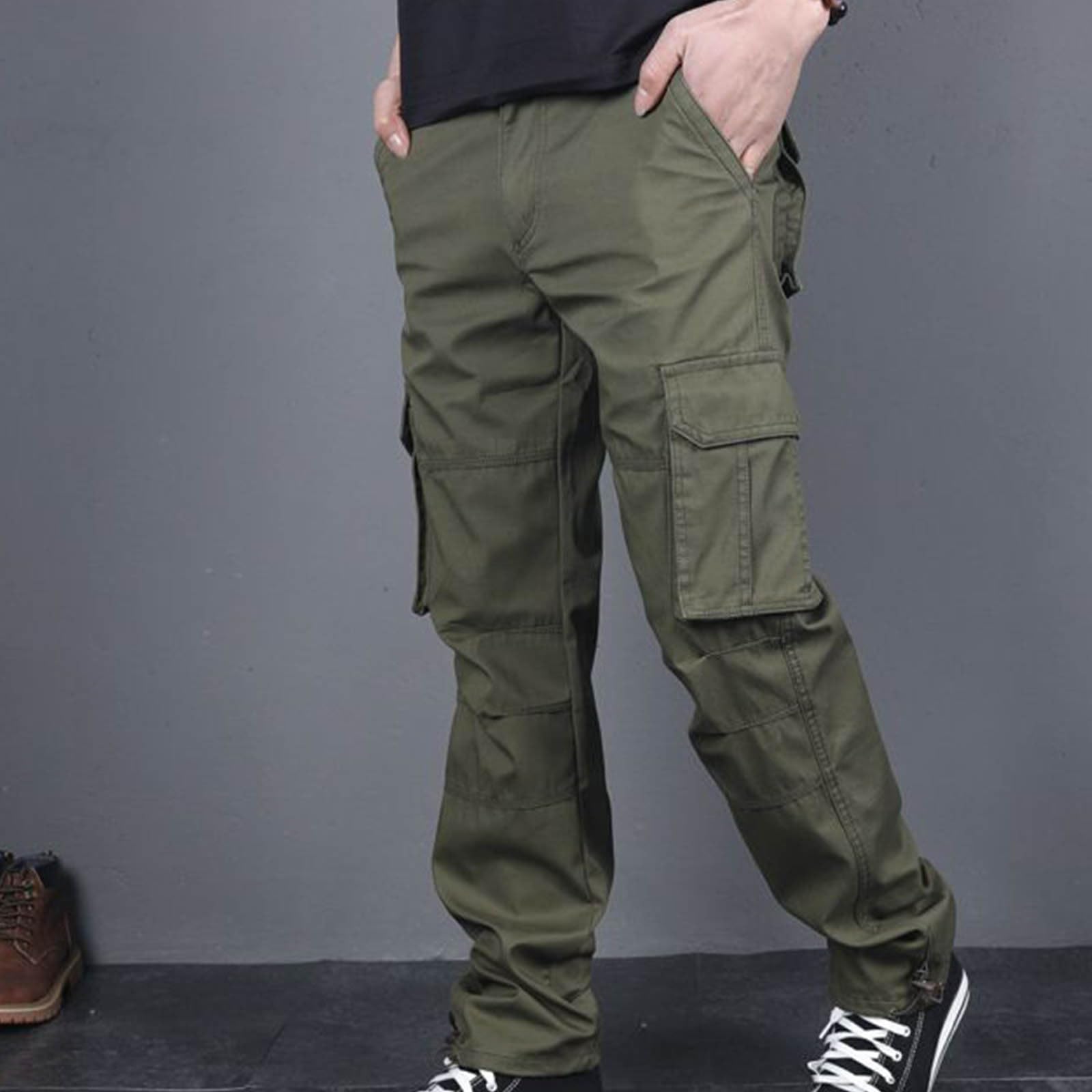 Wodceeke Men's Cargo Sweatpants - Elastic Waist Straight Leg Cotton Joggers for Summer | Comfortable Hiking & Workout Pants | Perfect for Outdoor Activities, Gym & Casual Wear