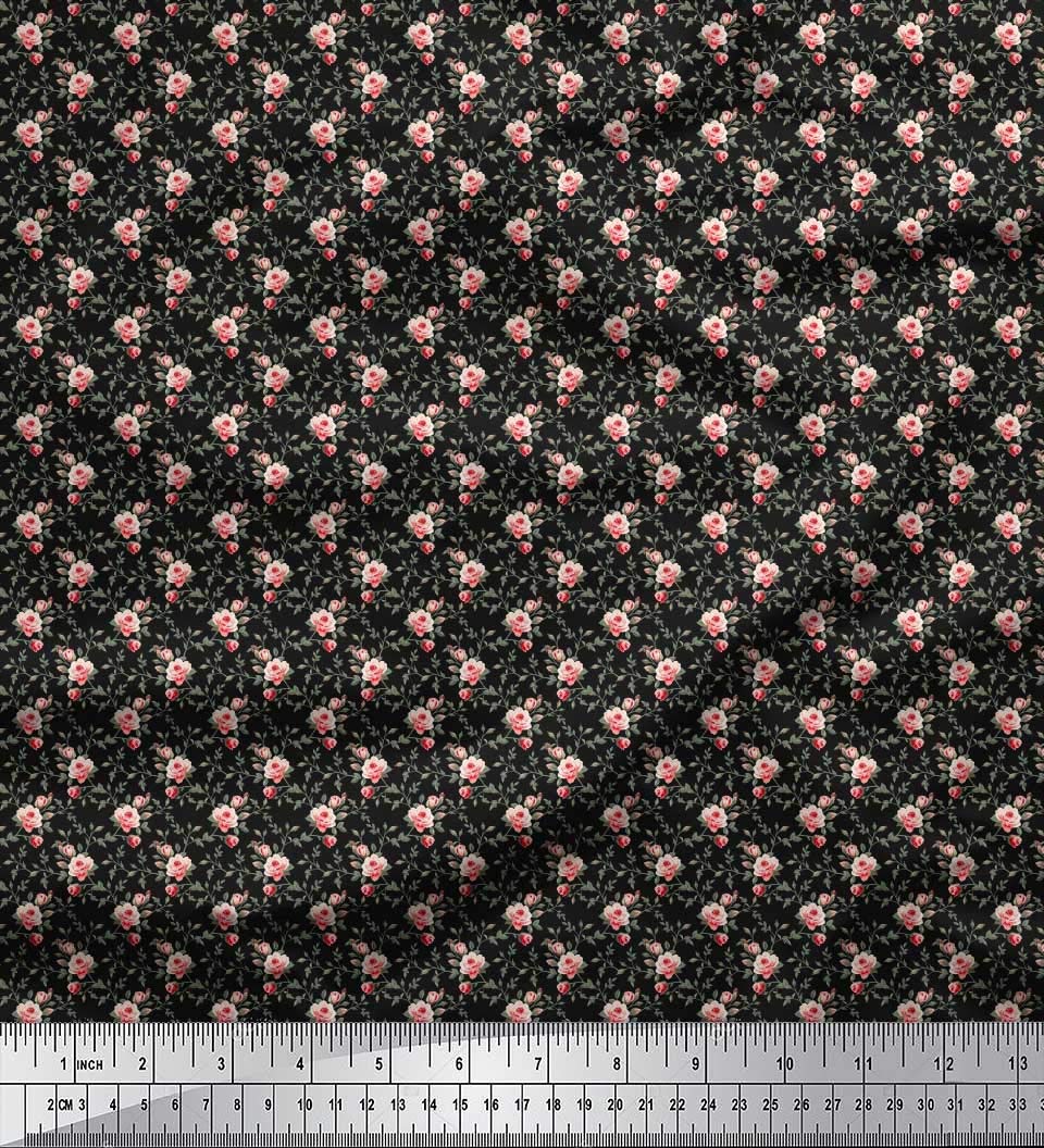 Soimoi Moss Georgette Brown Fabric by The Yard - 42 Inch Wide Printed Fabric with Small Leaves and Rose Patterns - Perfect for Dresses, Scarves, Curtains and DIY Craft Projects