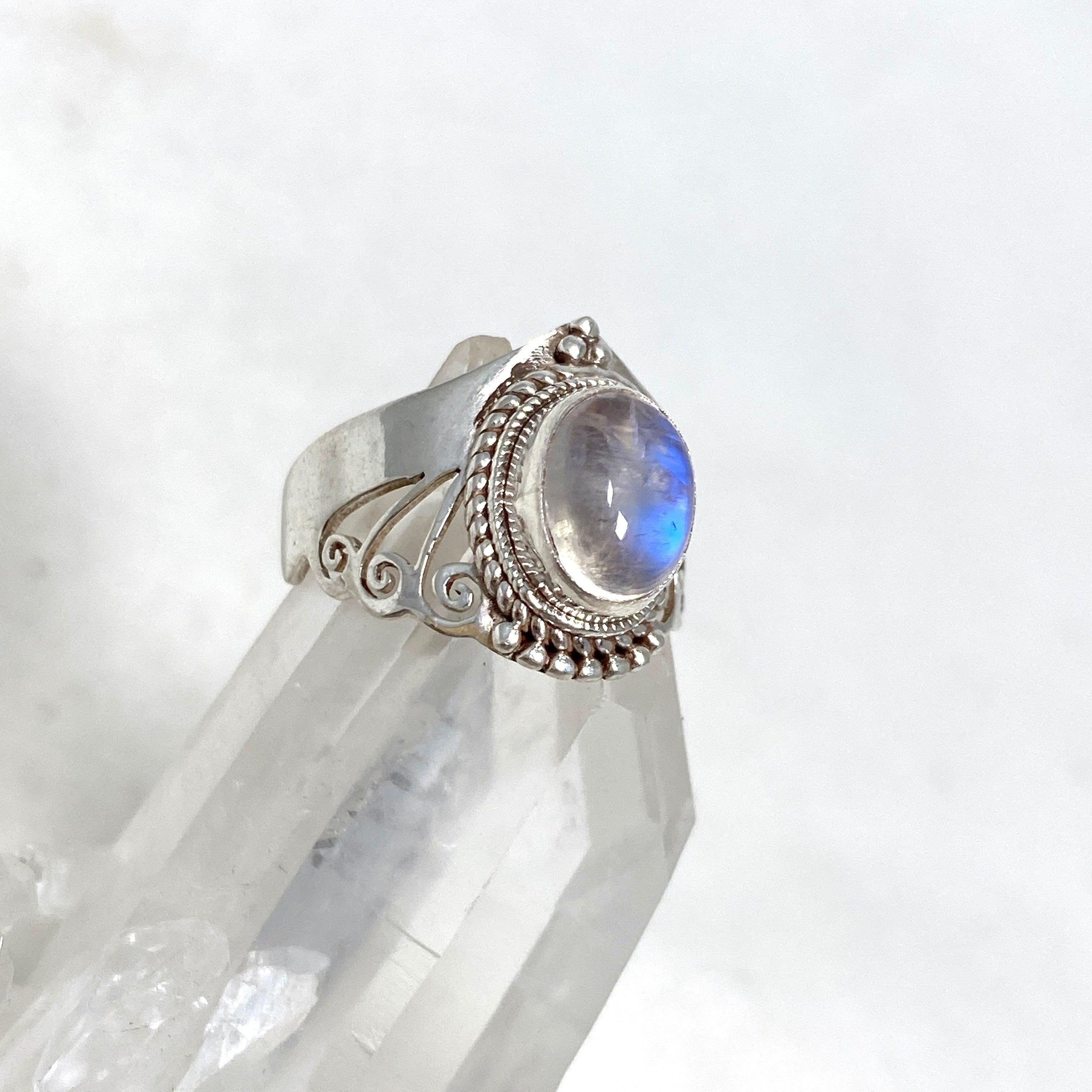 Moonstone Boho Style Oval Ring R3465 - Handmade Sterling Silver Jewelry for Women, Perfect for Boho Fashion & Everyday Wear