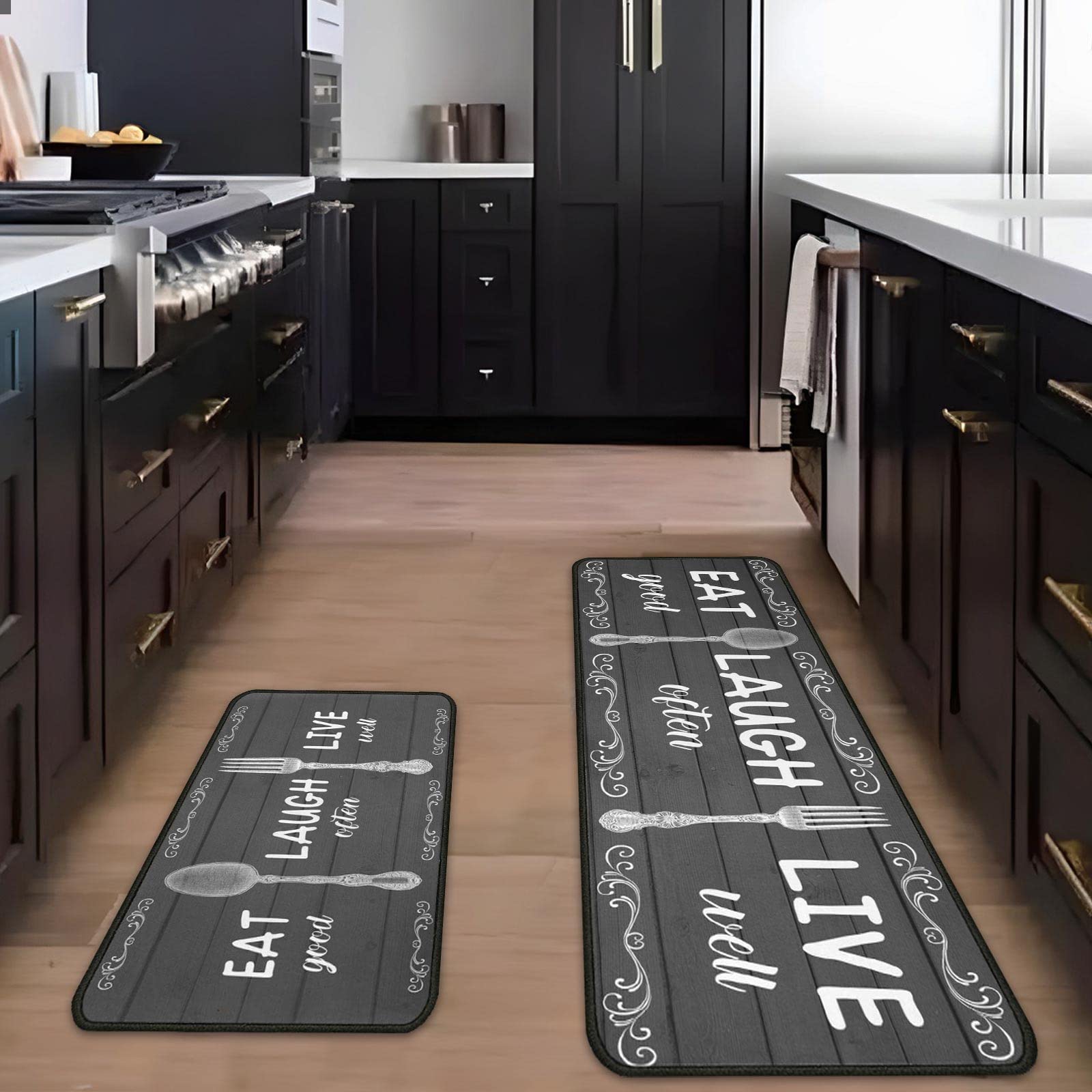 2Pcs Non-Slip Waterproof Kitchen Rugs Set - Farmhouse Style Floor Mats for Cooking & Standing Comfort (17”x30”+17”x47”) - Perfect for Kitchens, Dining Areas & High-Traffic Spaces