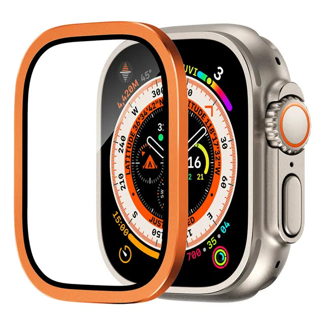 49mm Ultra Bezel Ring with Tempered Glass Protector - Durable Metal Frame & Scratch-Resistant Screen Cover for Smartwatches (Perfect for Fitness Tracking, Workouts & Everyday Wear)