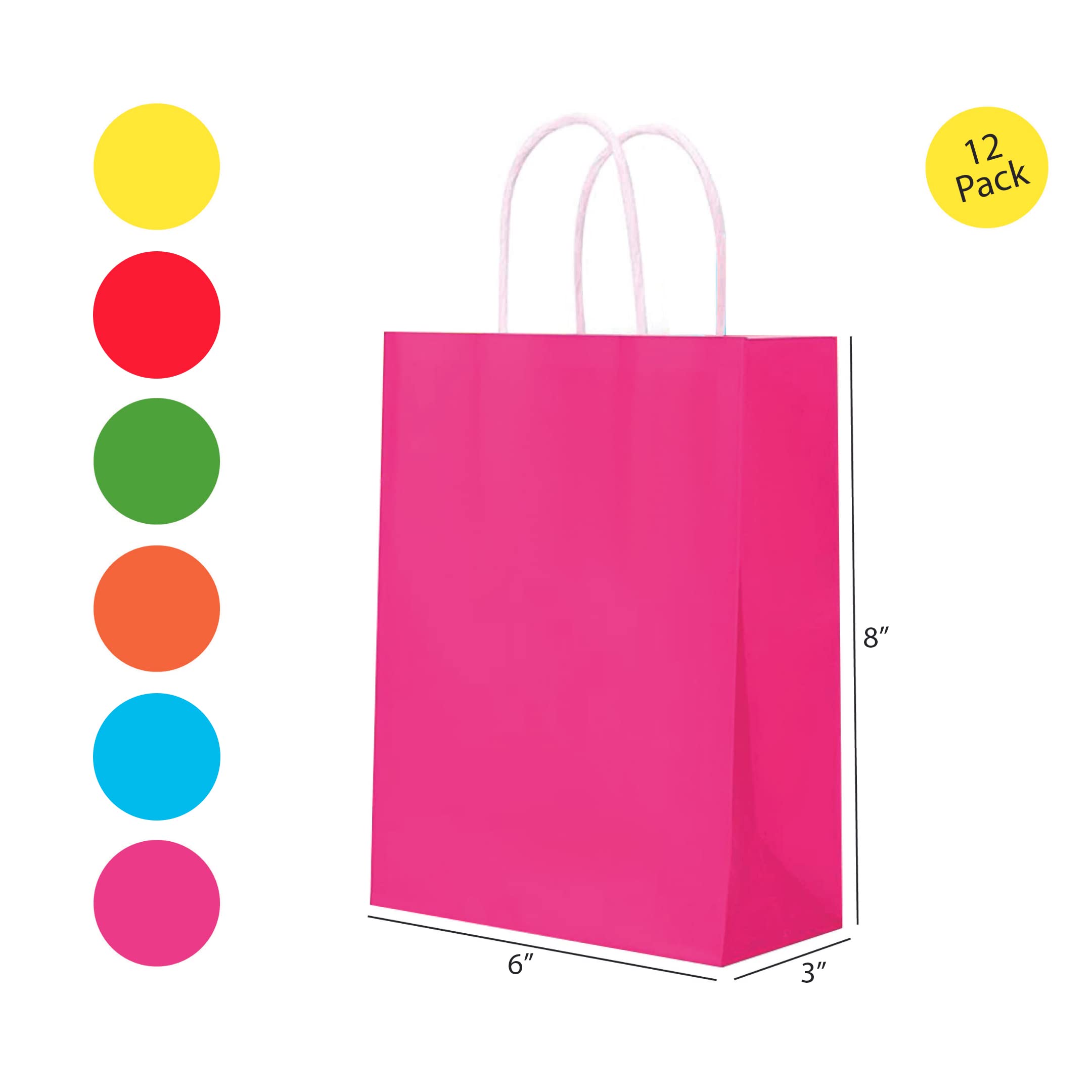 Vibrant Rainbow Gift Bags - 12 Pack Kraft Paper Party Favor Bags with Handles (5