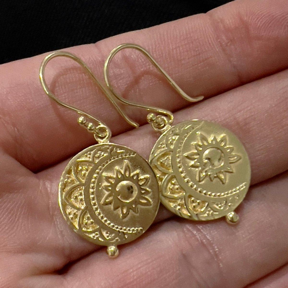 Laihas La Luna Sun and Moon Gold Boho Earrings for Women - Handmade Hippie Dangle Earrings - Perfect for Festival, Beach, Party & Boho Chic Outfits