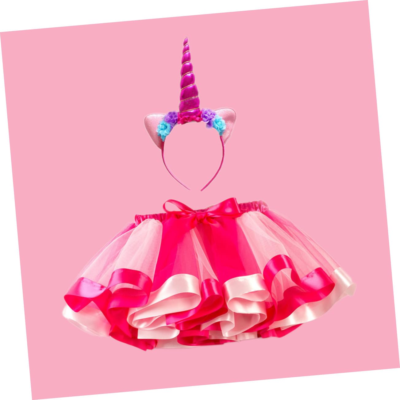 Sparkly Unicorn Princess Dress for Girls - Elegant Tiara Formal Gown with Flash Suit for Kids Birthday Party, Pageant & Special Occasions