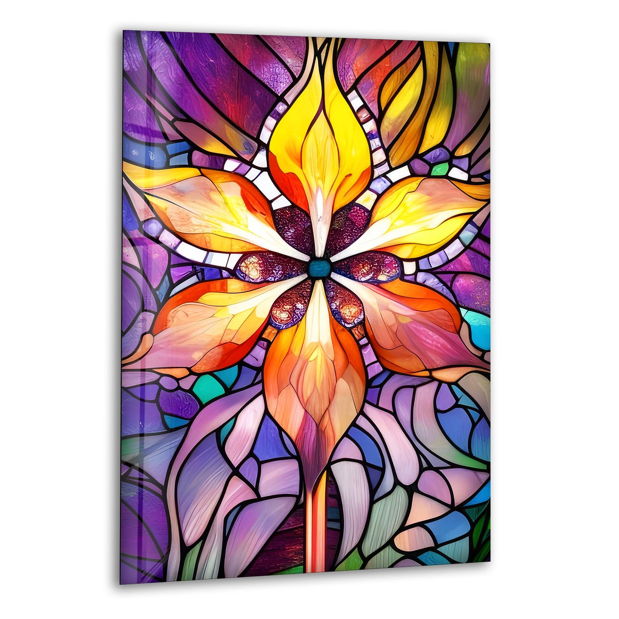 Vibrant Colored Mosaic Flower Glass Wall Art - Handmade Floral Decor for Living Room, Bedroom, Bathroom & Office - Perfect Gift for Home Decor Lovers