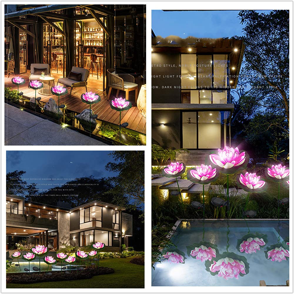 4 Pack Solar Garden Lights - Upgraded Solar Lotus Flower Outdoor Lights for Garden, Patio, Yard Decoration | Waterproof & Larger Solar Panel | Perfect for Pathway, Lawn, Backyard Lighting (Pink)