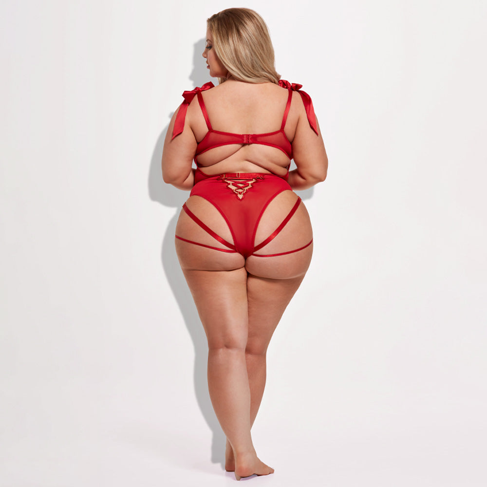 House of Desire Melrose Tie Shoulder Strappy Rear Teddy - Sexy Lingerie for Women, Plus Size Lace Bodysuit for Date Night & Boudoir Photography