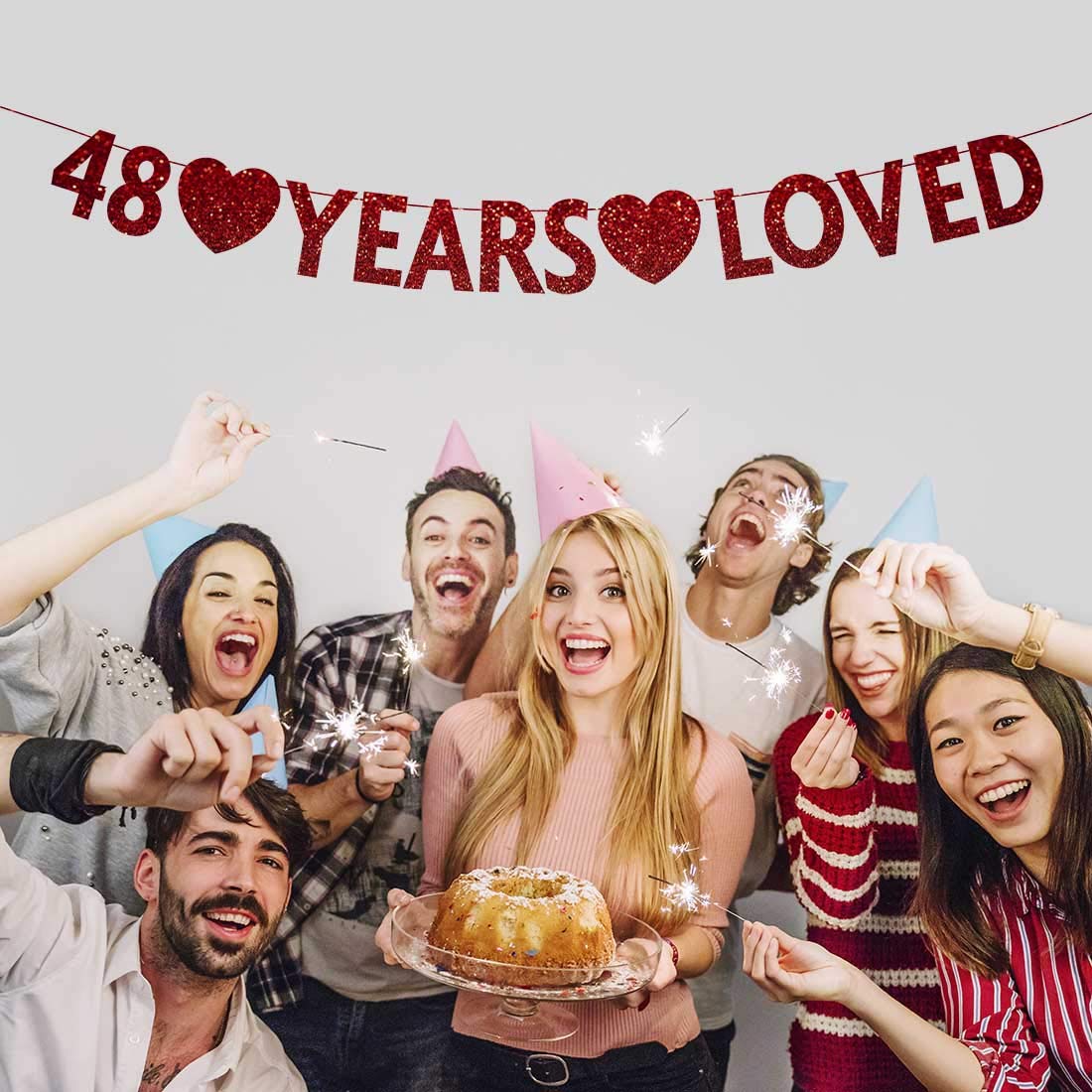Red Glitter Happy 48th Birthday Banner - Premium Party Decorations & Supplies for Anniversary Celebrations, Home Decor, and Special Events