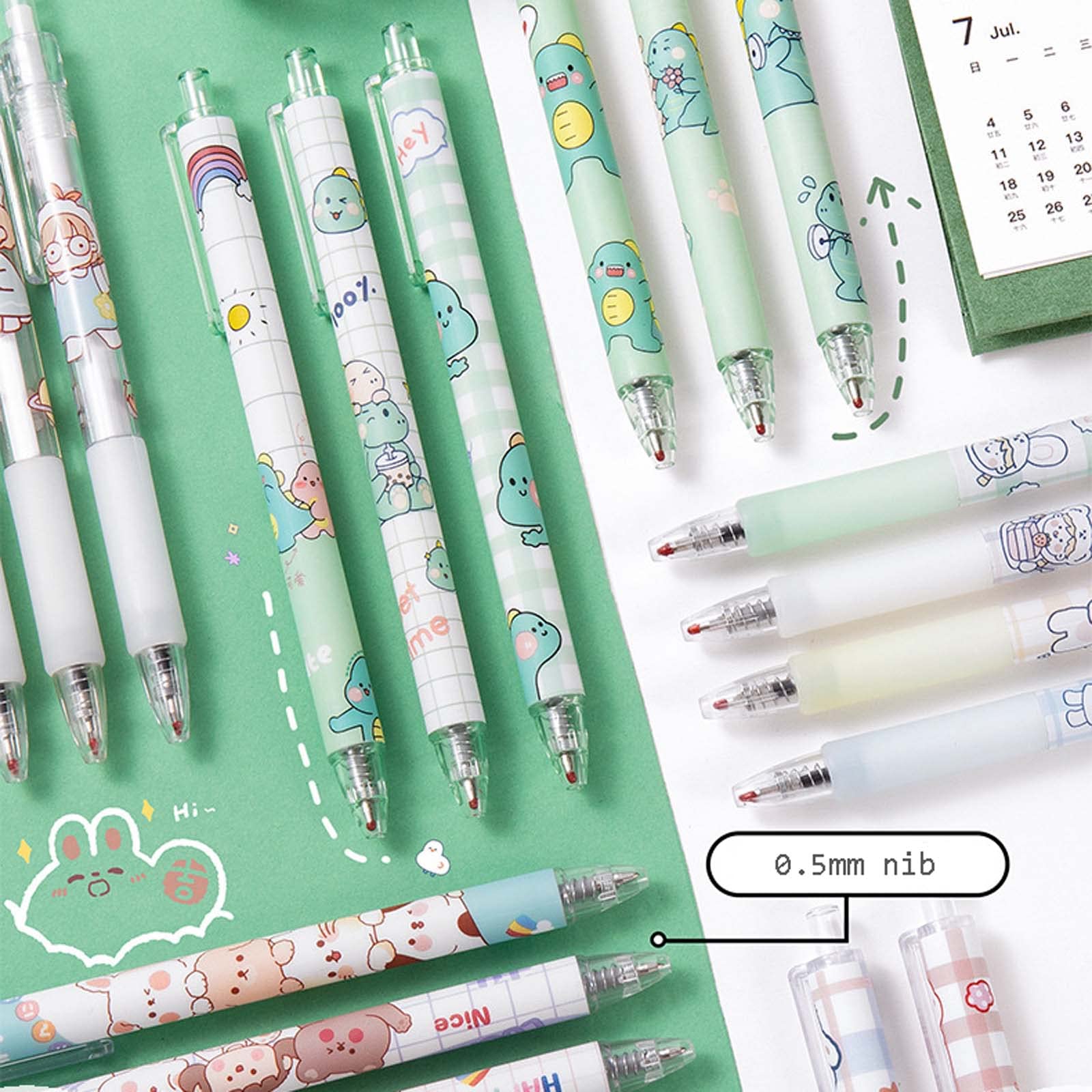 Kawaii Cartoon Gel Pen 0.5mm - 6 Pack Black Writing Pens for School & Office