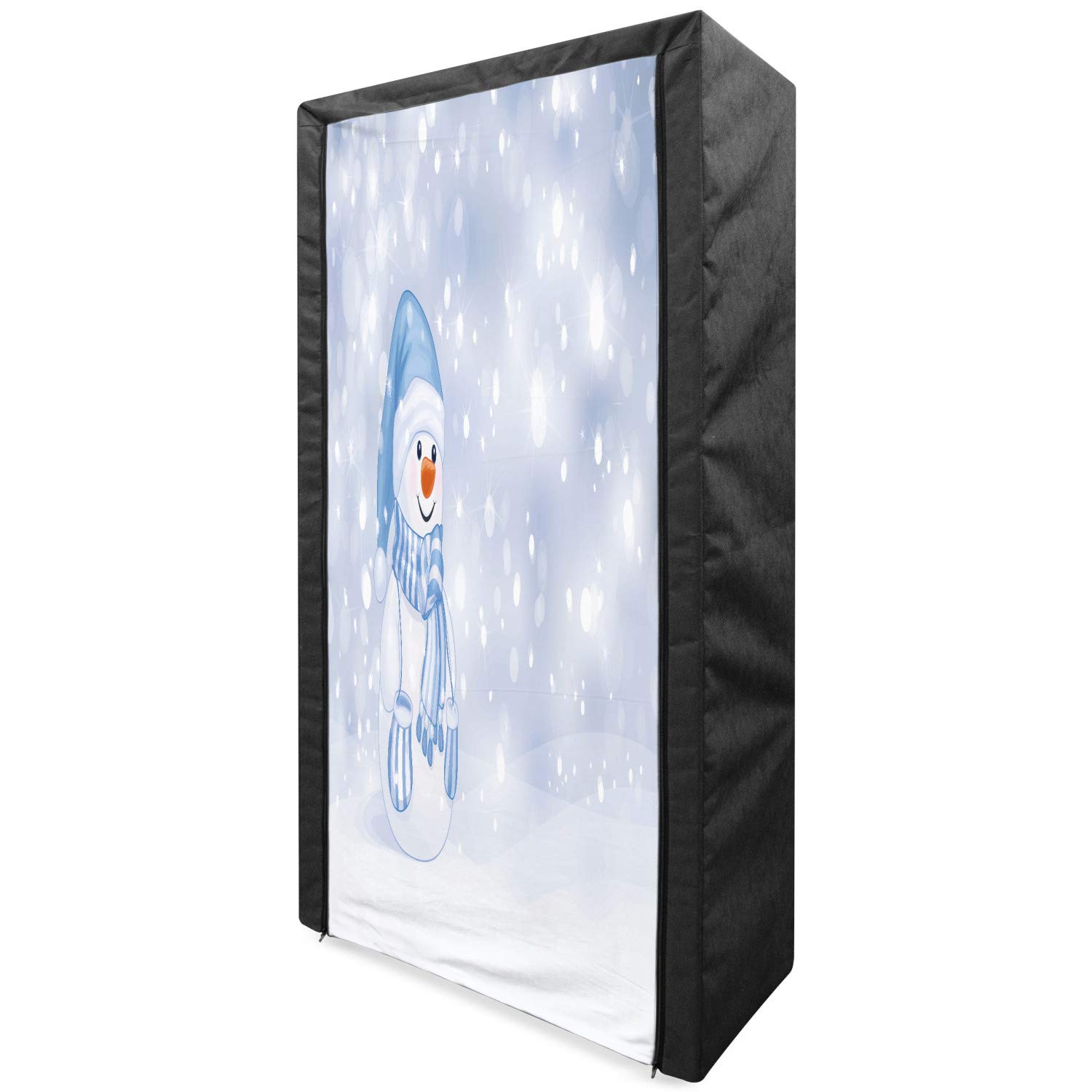 Ambesonne Winter Portable Fabric Wardrobe - Happy Snowman Cartoon Christmas Design Clothing Organizer with Shelves, 33.5 Inch Pale Blue & White - Perfect for Seasonal Storage, Bedroom Closet, Kids Room Organization and Holiday Decor