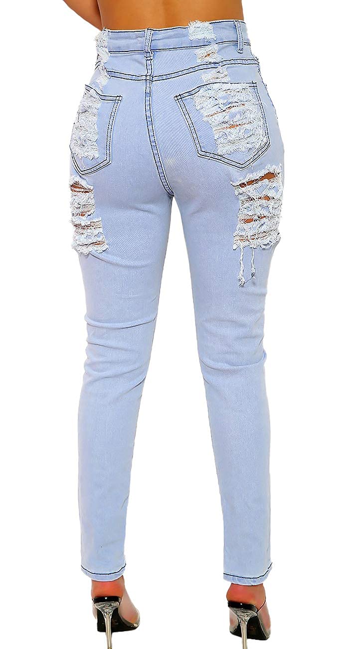 Women's Skinny Ripped Jeans - Stretch Destroyed Denim Pants with Mid High Waist | Perfect for Casual Outfits, Streetwear & Everyday Fashion