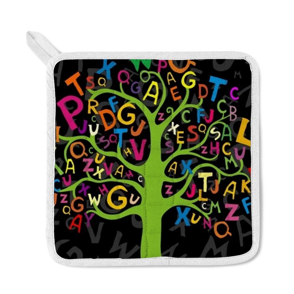 Kids Cooking Apron with Oven Mitt & Pot Holder Set - Alphabet Letter Tree Design for Baking, School Activities & Pretend Play