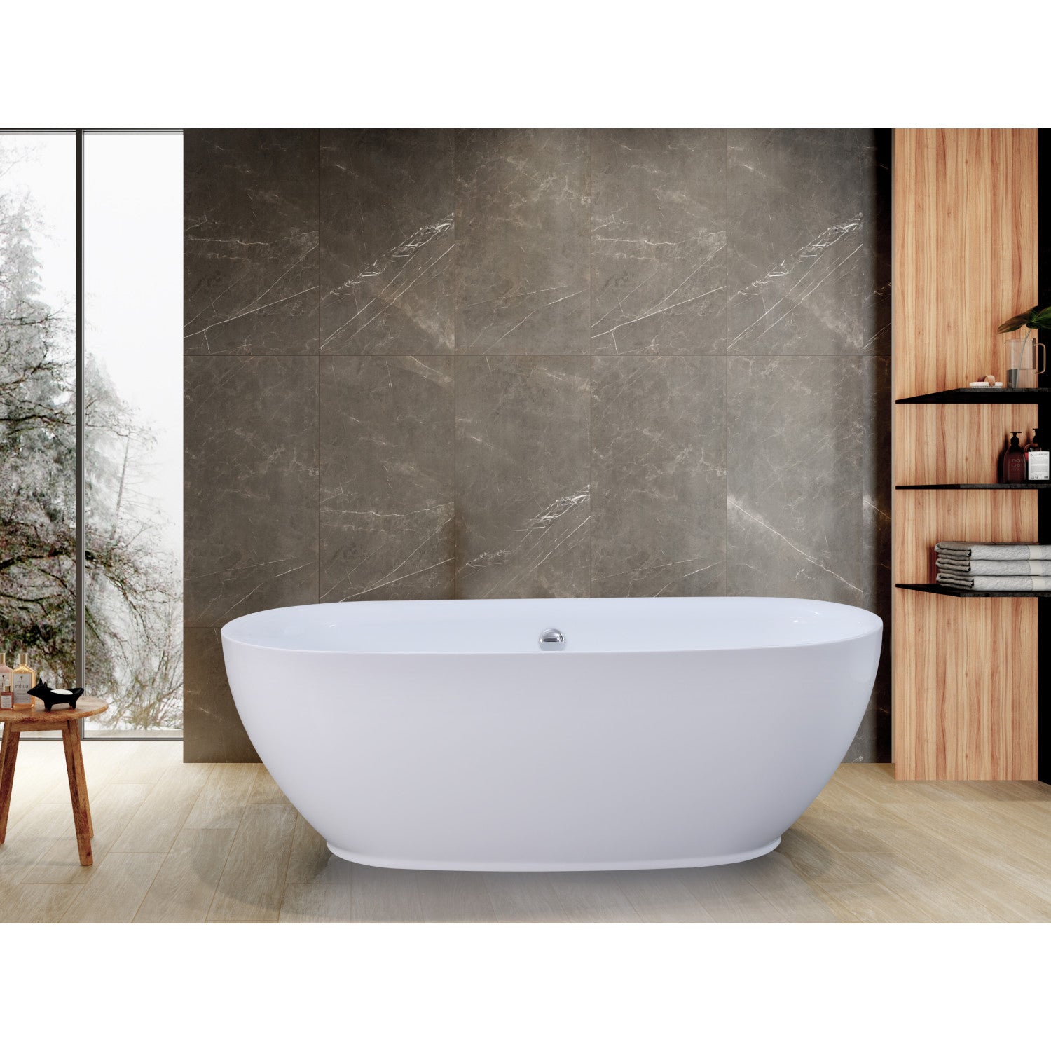 Aqua Eden 67-Inch Freestanding Acrylic Oval Bathtub - Glossy White Double-Ended Soaking Tub with Drain | Luxury Bathroom Upgrade for Spa-Like Relaxation at Home