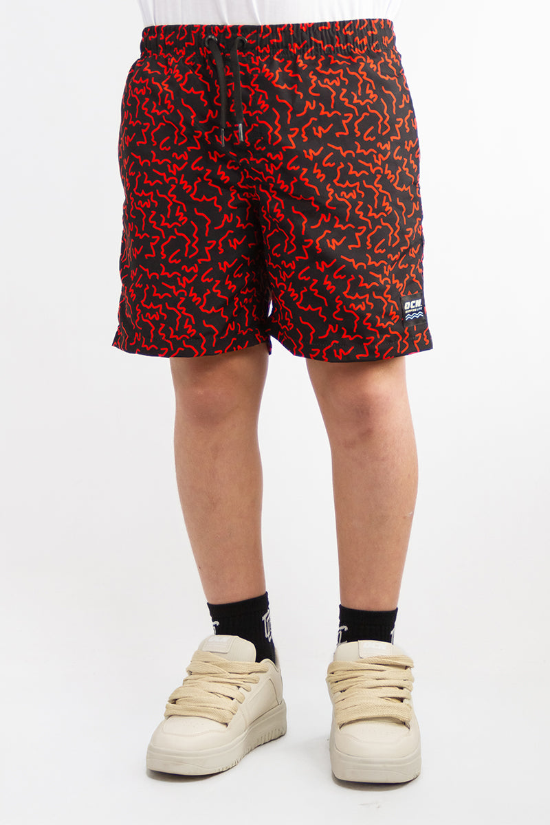 OCN Kids Canarias Zigzag Coral Swim Shorts - Quick-Dry Bathing Suit for Boys & Girls - Perfect for Pool, Beach & Water Play