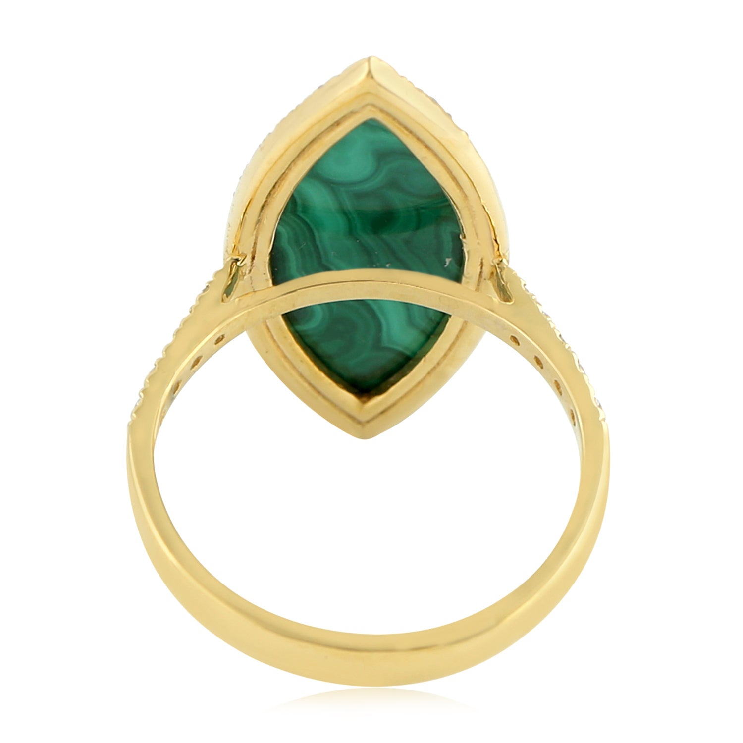 18K Yellow Gold Marquise Cut Malachite Gemstone Pave Diamond Long Ring for Women - Elegant Statement Jewelry for Weddings, Parties & Special Occasions