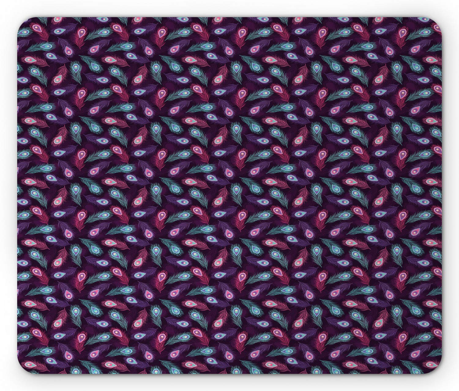 Ambesonne Peacock Mouse Pad - Vibrant Bird Plumage Design, Non-Slip Rubber Base, Standard Size Rectangle Mousepad in Dark Purple Multicolor - Perfect for Office, Gaming & Home Computer Setup