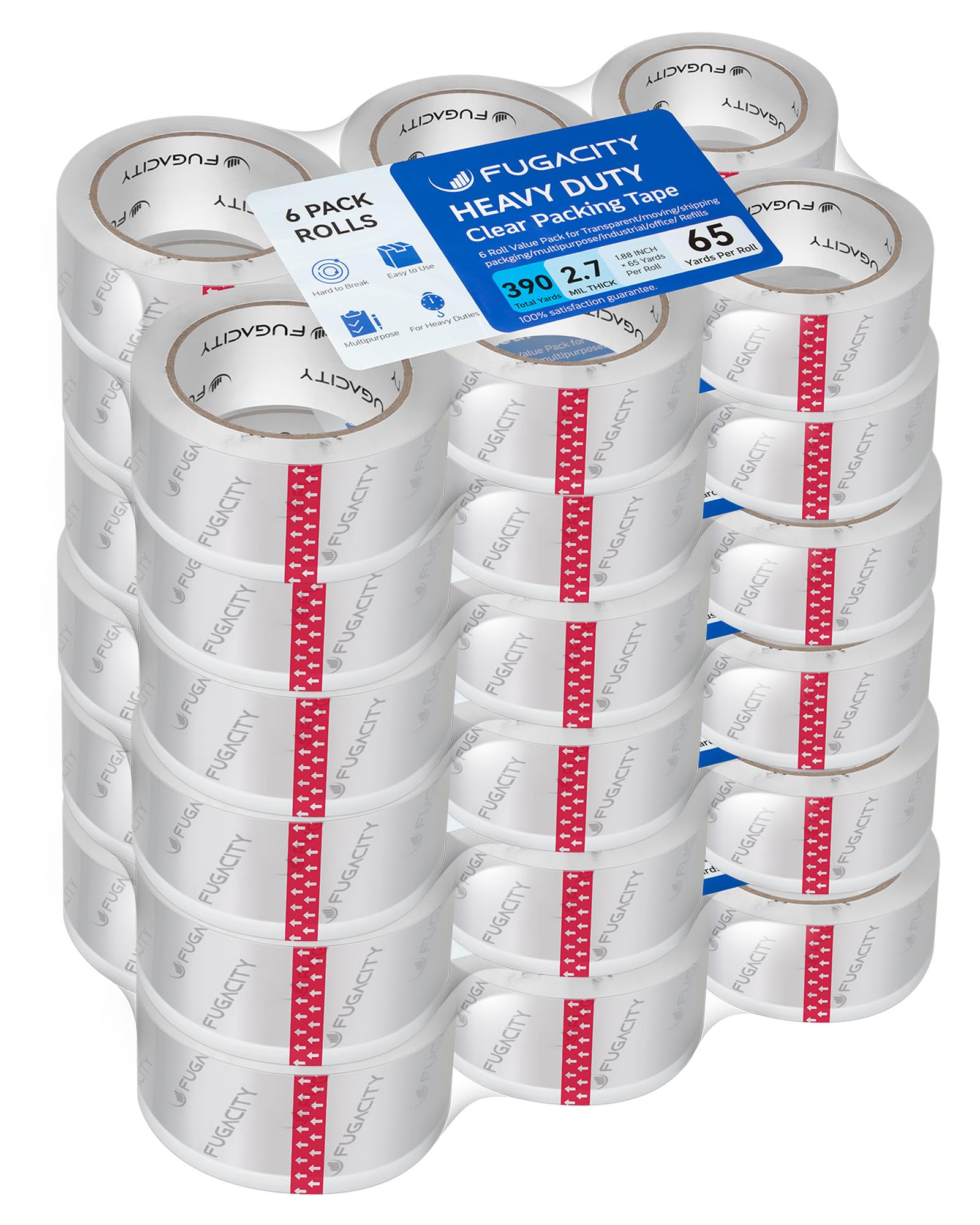 FugaCity Clear Packing Tape Refills (36 Rolls) - Heavy Duty Packaging Tape for Moving, Sealing & Shipping - 2.7 Mil Thick, 1.88 Inch Wide, 65 Yards Per Roll (Total 2340 Yards) - Perfect for Home Moving, Office Packing & E-commerce Shipping