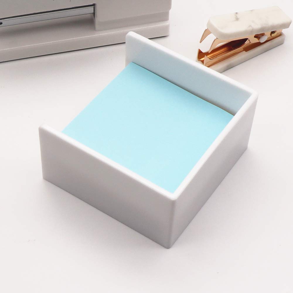 White Memo Holder 3x3 - Sticky Notes Organizer Cube for Desk, Office & Home - Perfect for Notes, Reminders & Office Organization (White)
