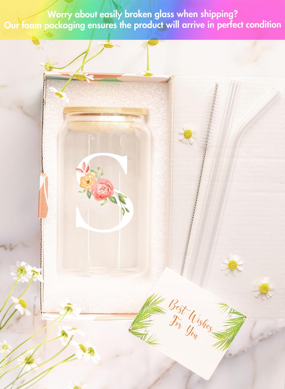 Personalized Monogrammed Gifts for Women - Custom Engraved 16oz Coffee Glass with Initials - Unique Birthday Gifts for Her, Friends, Girls - Perfect for Home, Office & Coffee Lovers