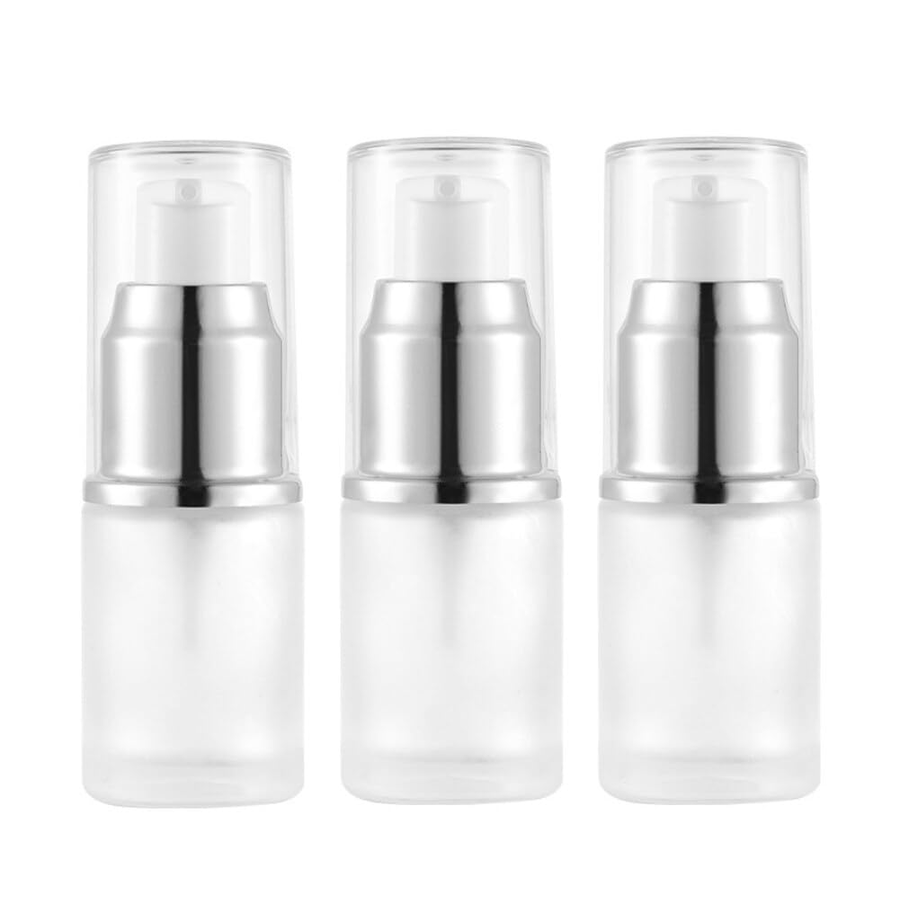 3-Pack 20ml Leakproof Glass Travel Bottles with Pump - Refillable Cosmetic Cream & Lotion Dispenser for Shampoo, Essential Oils, Liquid Foundation - Perfect for Toiletries, Skincare & Travel Accessories (Ideal for Airplane Carry-on & Gym Bag Organization)