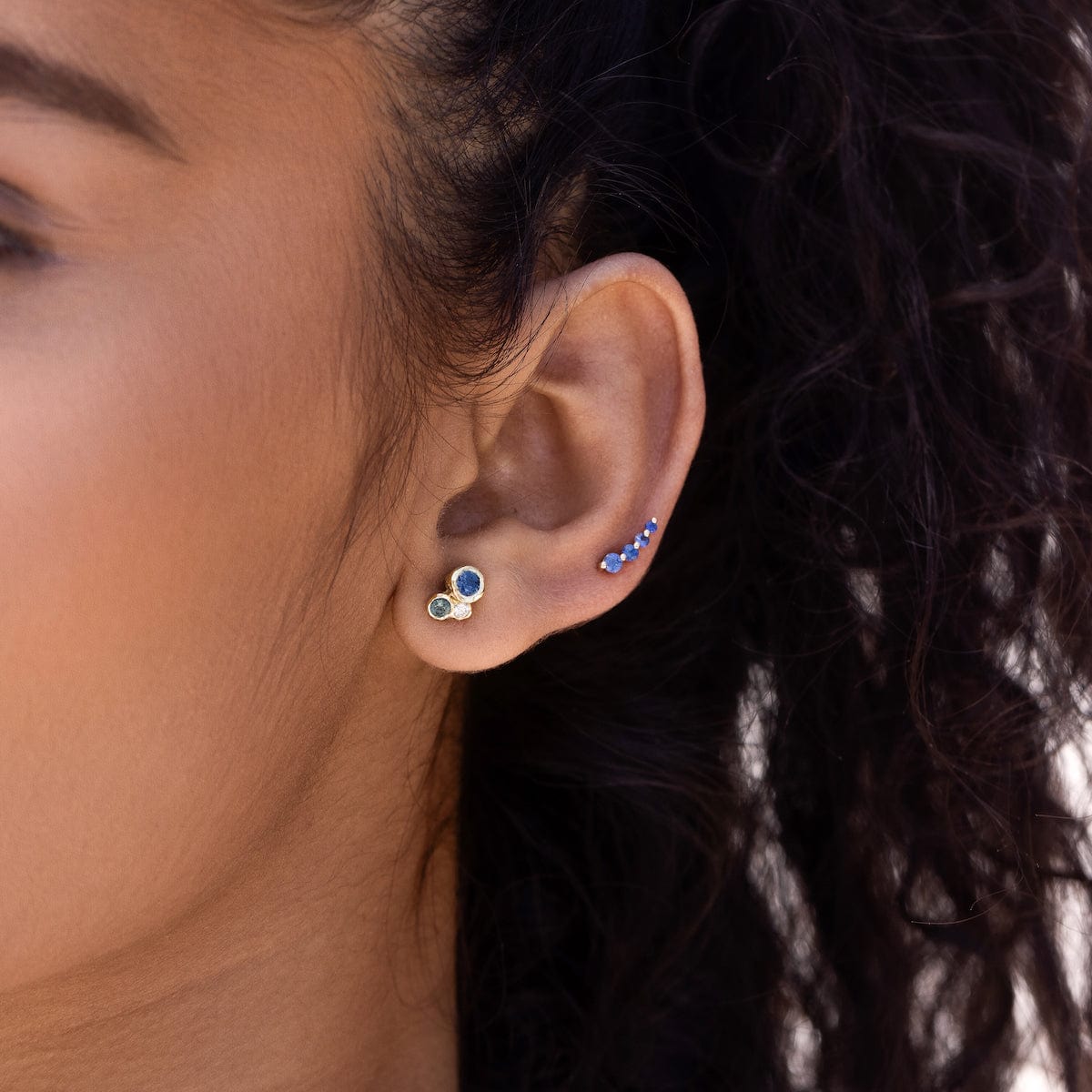 Exquisite Curved Sapphire Stud Earrings for Women - 14K Gold Plated Elegant Jewelry Gift for Her - Perfect for Weddings, Parties & Special Occasions