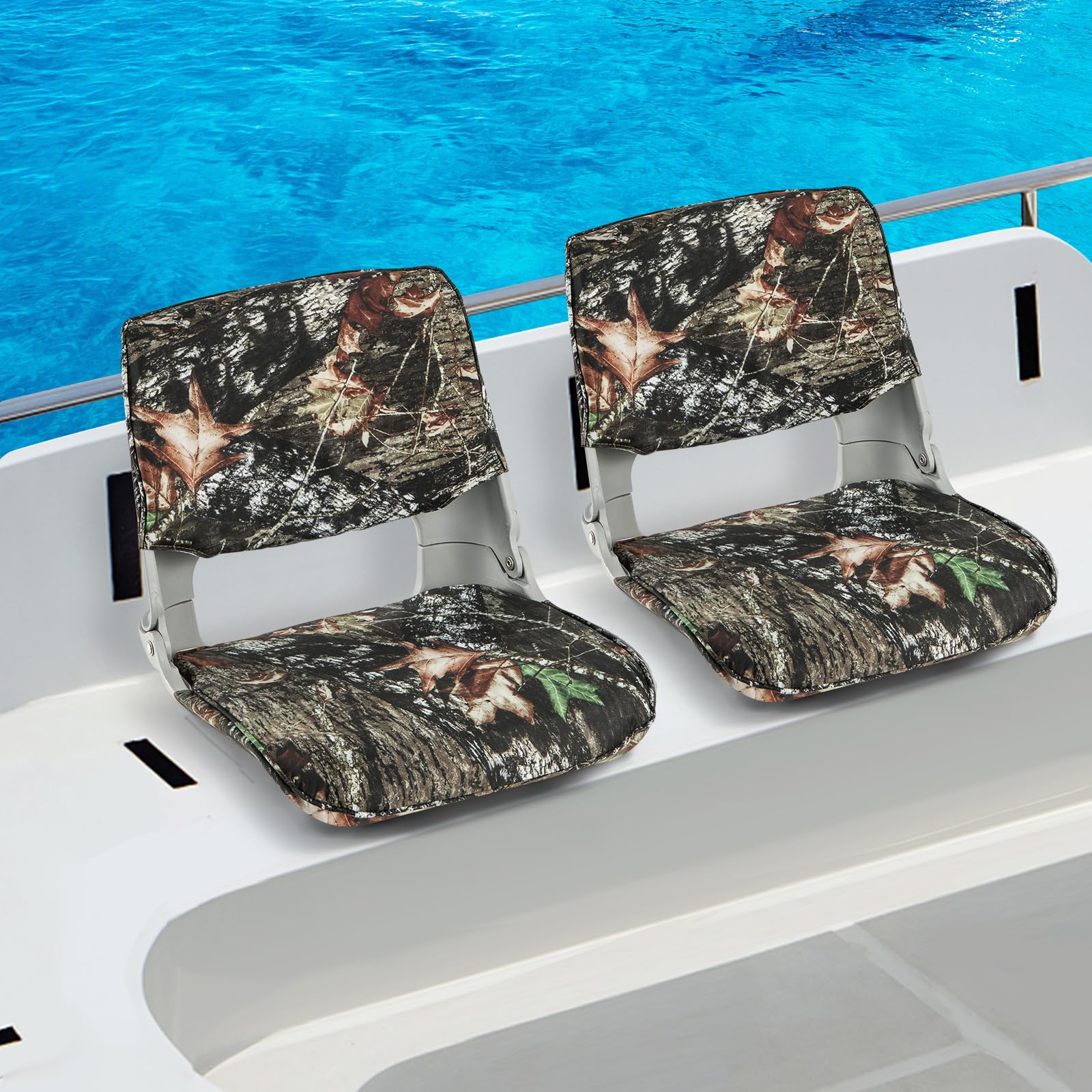**Goplus Low/High Back Folding Boat Seat with Stainless Steel Screws & Aluminum Hinges – Thickened Sponge Padding, Waterproof Design – Perfect for Fishing, Boating & Marine Use (1 Pack, Camo & Gray)**