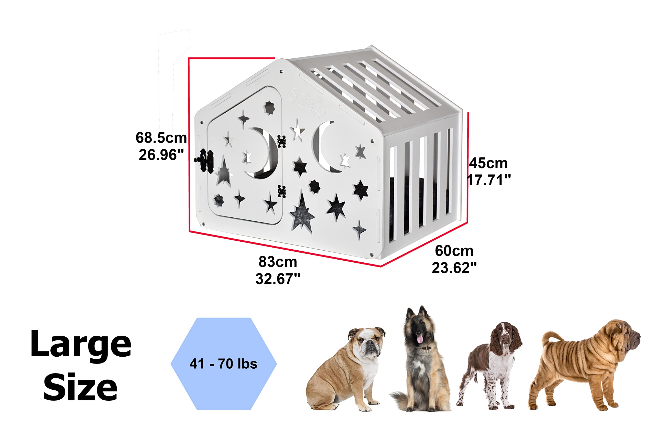 Layka Modern Indoor Dog House - Premium Wooden Dog Kennel with Double Doors & Cushion - Stylish Pet House for All Dog Breeds - Urban Dog Crate Furniture for Living Room, Bedroom or Office (Wood Craft Station, House of Paws)