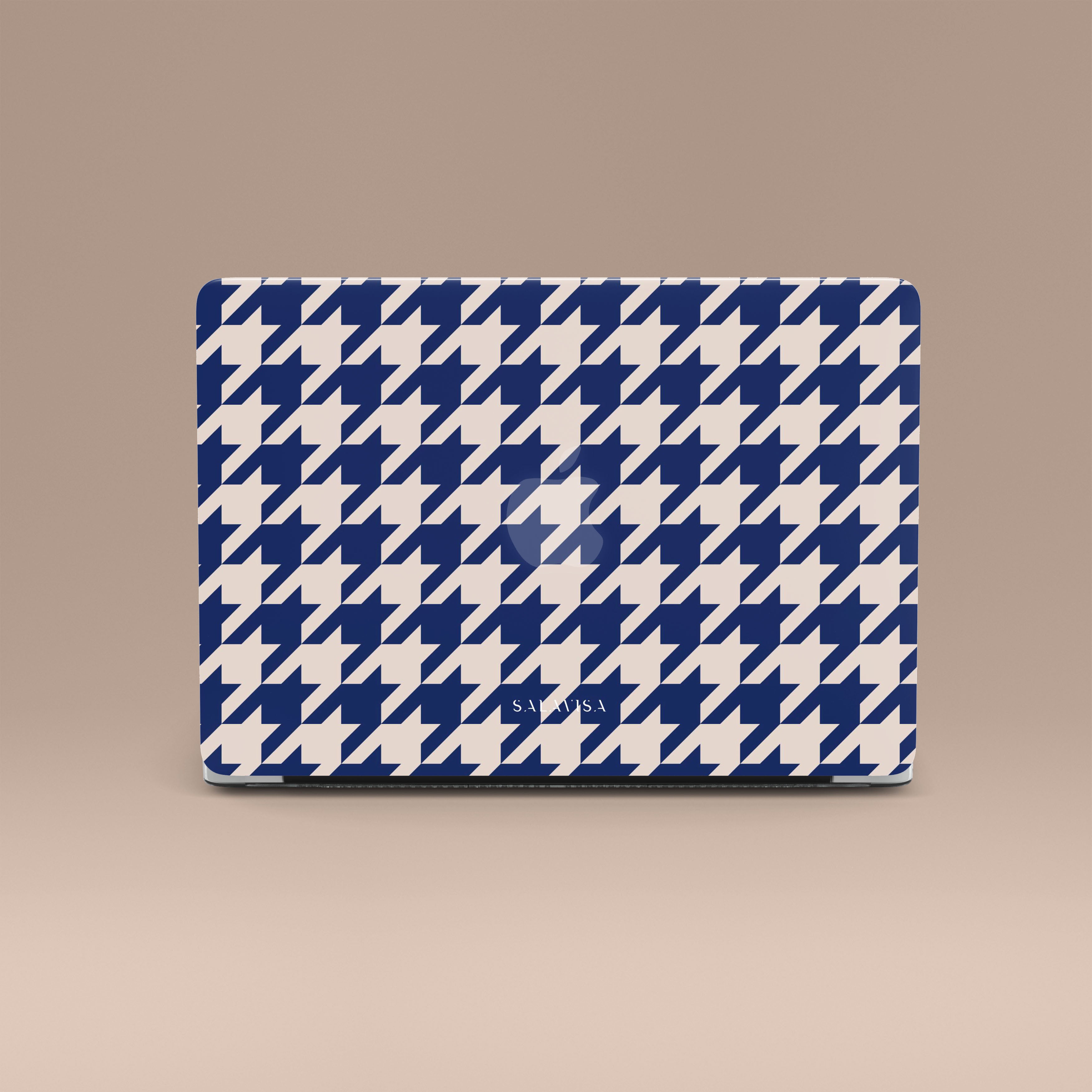 Stylish Blue Houndstooth Pattern Laptop Case for MacBook Air/Pro - Perfect for Work, Travel & School Protection