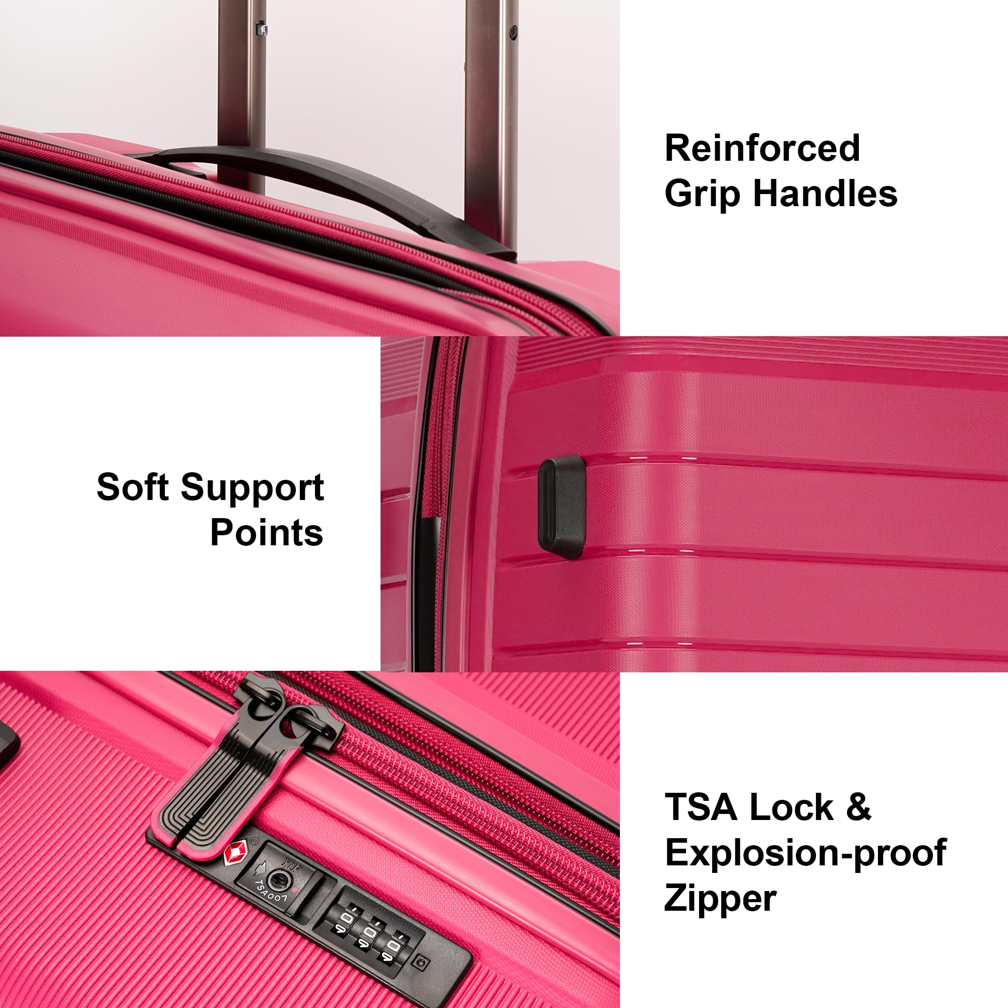 3-Piece Hardside Spinner Luggage Set with TSA Locks & Double Wheels - Durable PP Trunk Suitcase for International Travel, Business Trips & Family Vacations (Red)