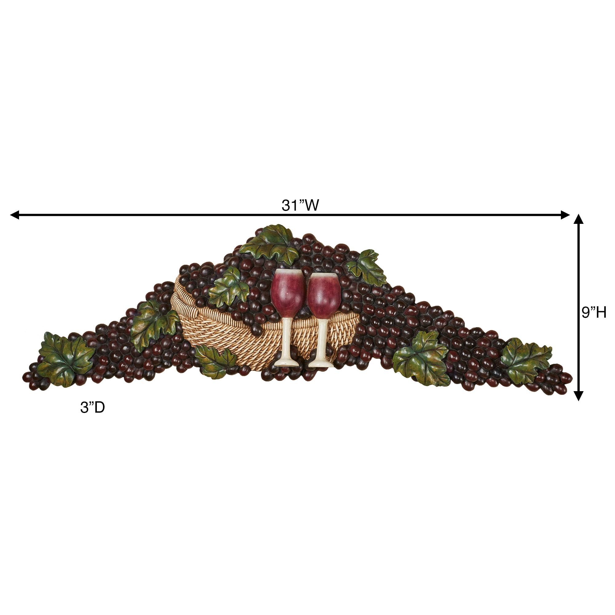 Hand-Painted Resin Wall Decor - Vineyard Grapes & Wine Glasses Hanging Topper in Purple, Green & Tan | Rustic Kitchen & Dining Room Decor | Perfect for Wine Tasting Parties & Farmhouse Style Homes
