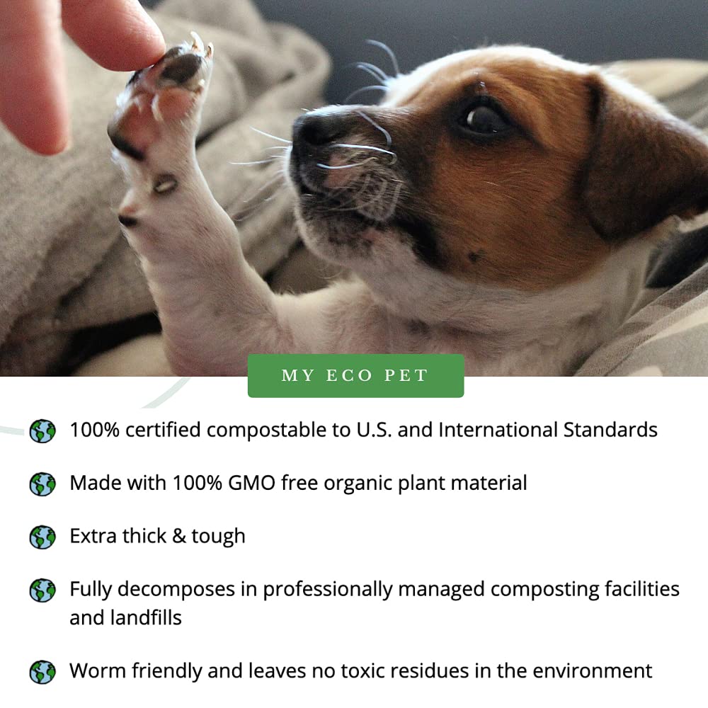 MyEcoPet® Compostable Dog Waste Bags - 200 Count Roll | Biodegradable, Eco-Friendly Pet Poop Bags for Dogs | Perfect for Park Walks, Backyard Cleanup & Travel Use