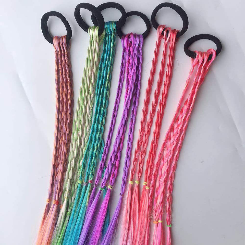 10pcs Rainbow Braided Hair Extensions for Women & Kids - Dress Up & Party