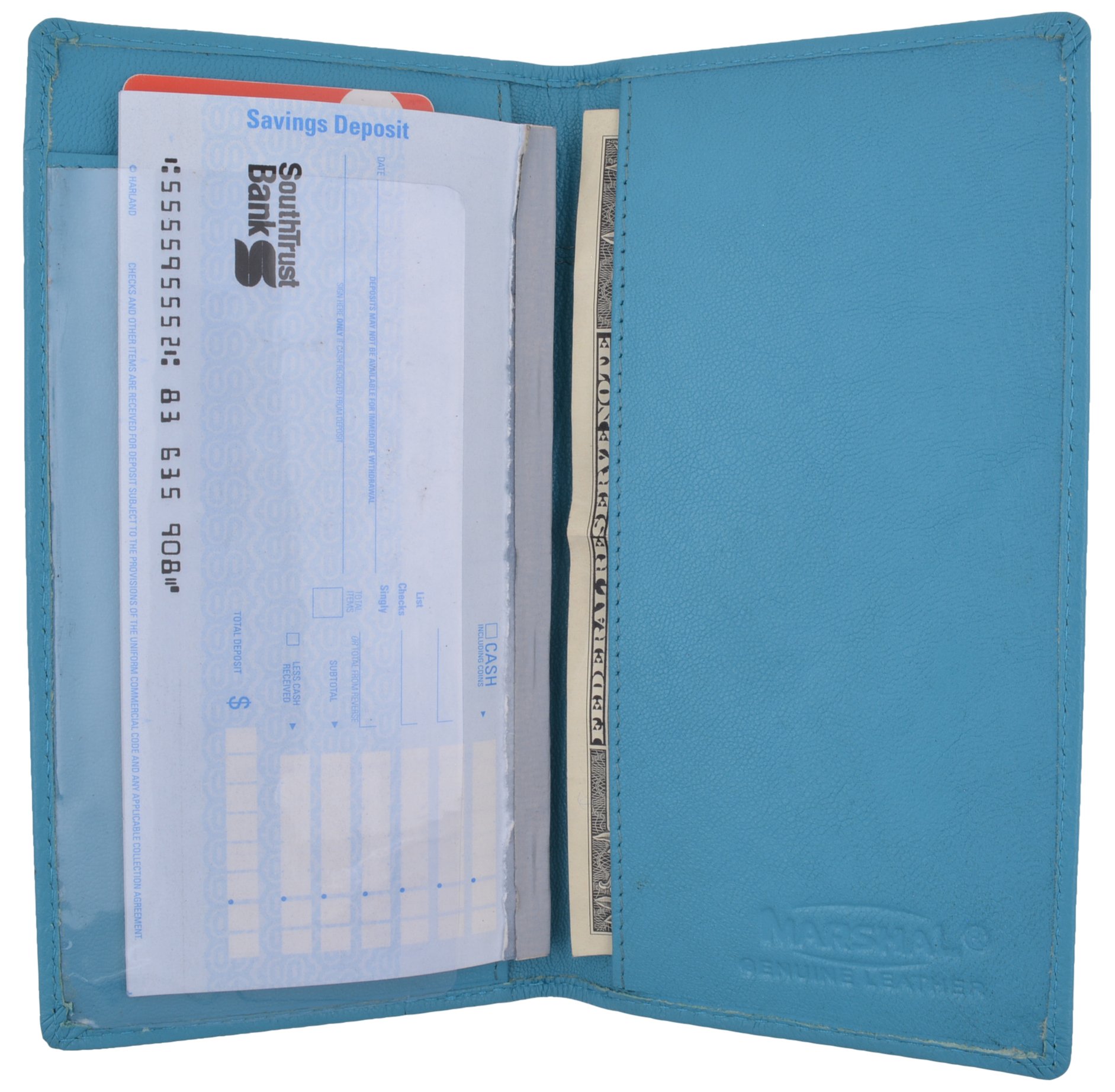 Handcrafted Genuine Soft Leather Checkbook Cover - Premium MARSHAL Wallet Organizer for Men & Women (Baby Blue) | Perfect Gift for Graduation, Birthday & Office Use