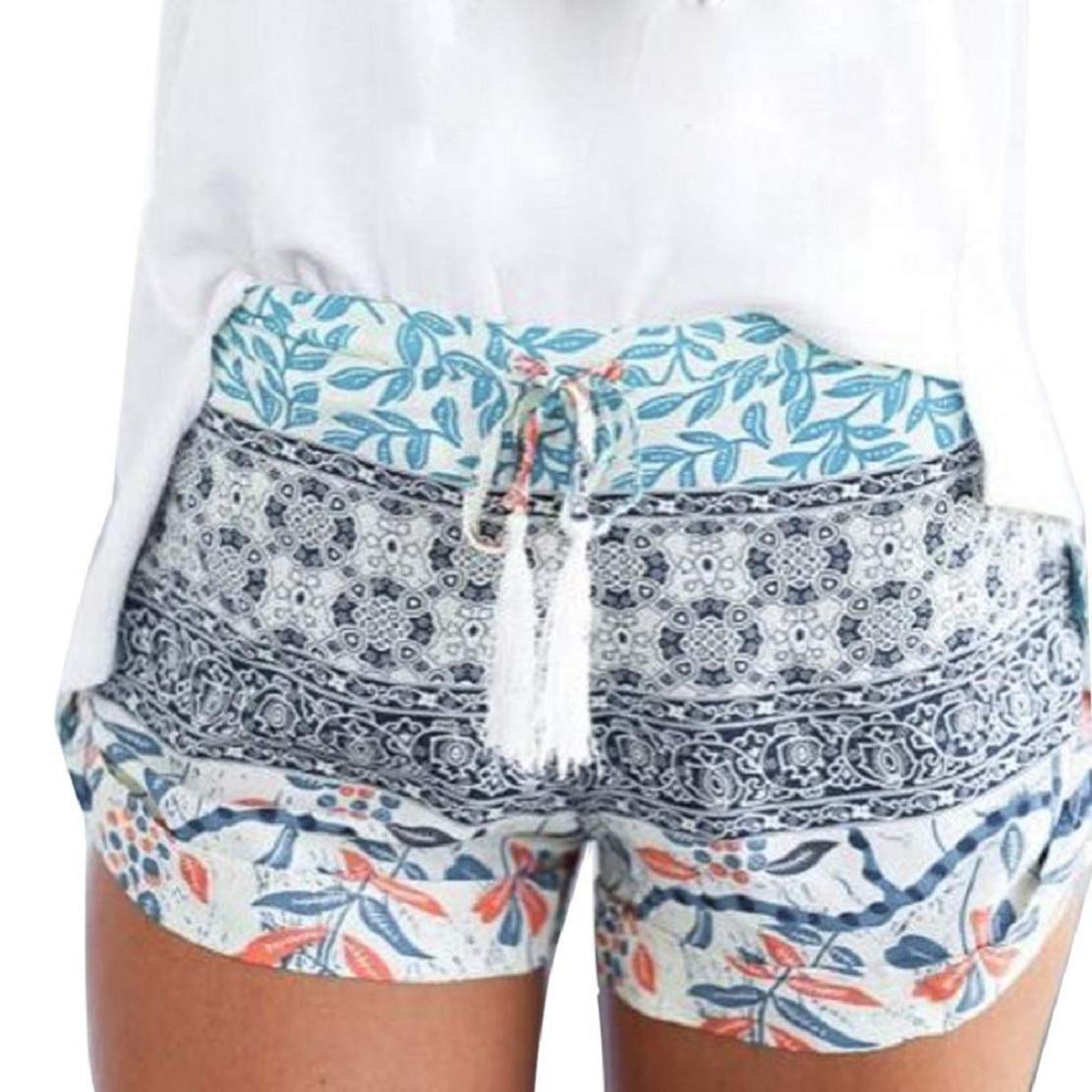 Women's Summer Printed Shorts - Beach Casual Drawstring Tassel Shorts for Vacation & Outings