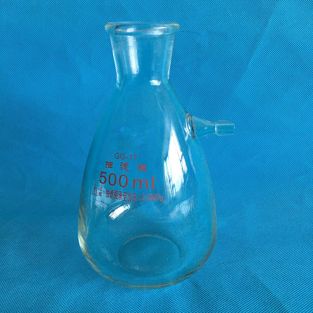 500ml Borosilicate Glass Vacuum Filtration Flask - Heavy Wall Design with -0.06MPa Pressure for Lab Experiments, Chemistry Filtration, and Scientific Research