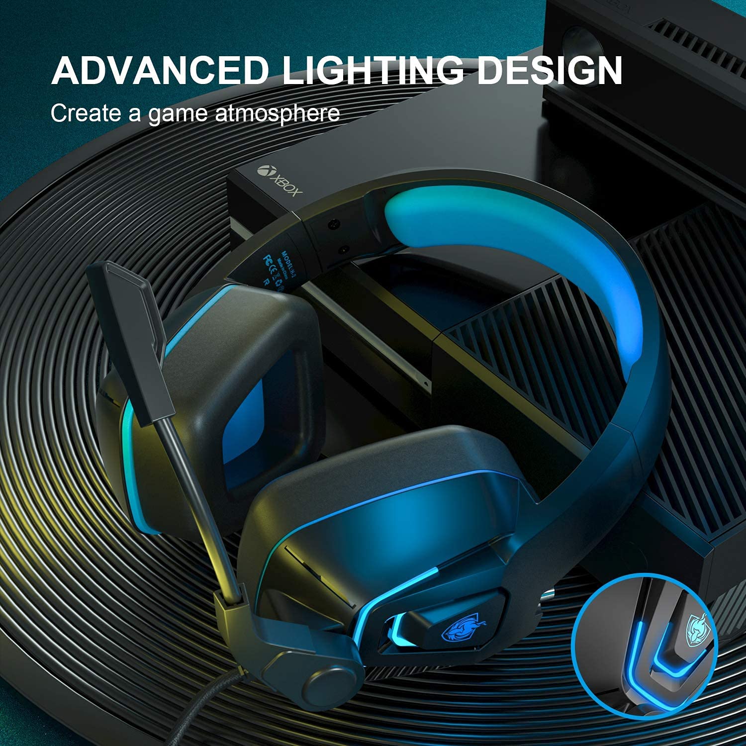 YOTMS Wired Gaming Headset for PS4, PS5, Xbox One, PC - Over-Ear Headphones with Noise Cancelling Mic, LED Lights, Volume Control & 7.1 Surround Sound (Blue) - Perfect for FPS, RPG & Online Gaming Sessions