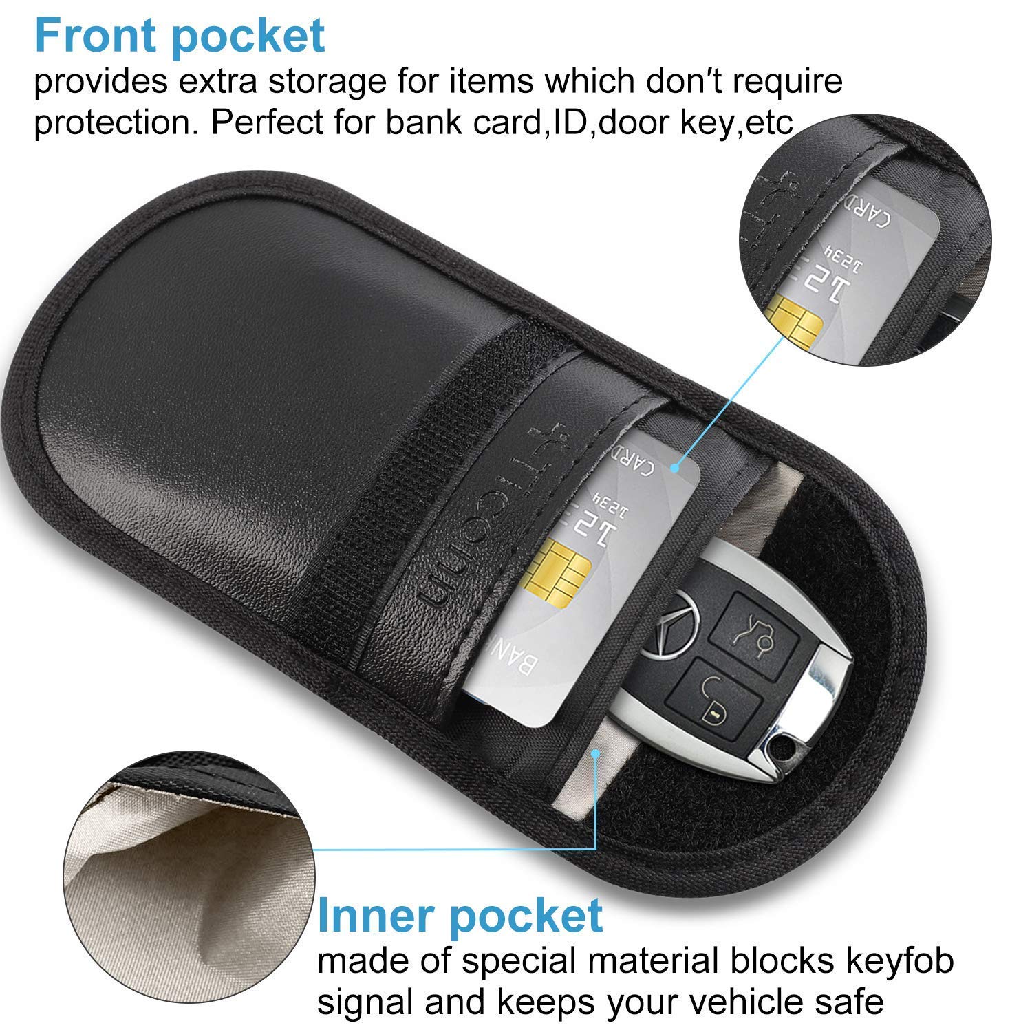 TICONN Faraday Bag for Key Fob (2 Pack) & Faraday Box - PU Leather RFID Signal Blocker for Cars | Anti-Theft Key Fob Protector | Anti-Hacking Case for Keyless Entry | Perfect for Travel, Parking & Home Security