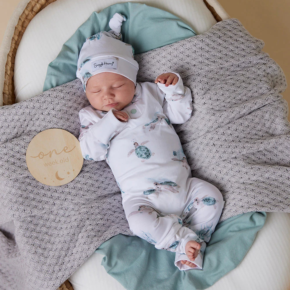 Organic Baby Grow Suit - Snuggle Hunny Soft Cotton Turtle Print Bodysuit for Newborns & Infants | Perfect for Playtime, Naptime & Photo Shoots