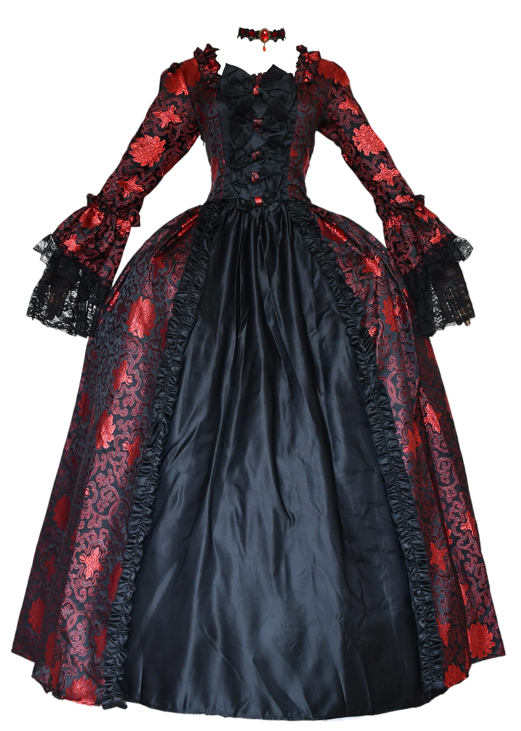 Victorian Ball Gown for Women - Elegant Long Sleeve Party Dress with Rococo Details | Perfect for Masquerade Balls, Costume Parties & Historical Reenactments