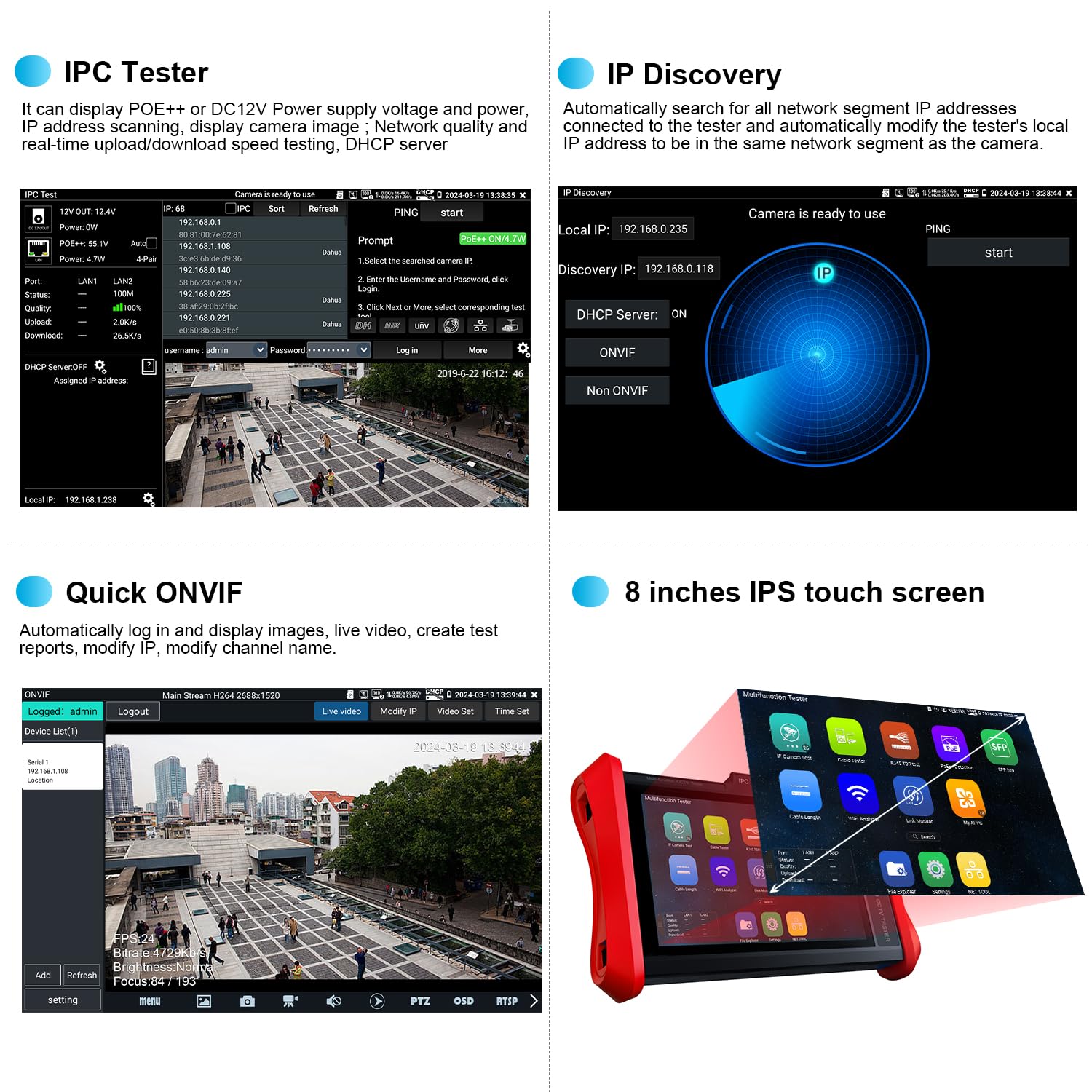 4K 12MP IP Camera Tester with 8